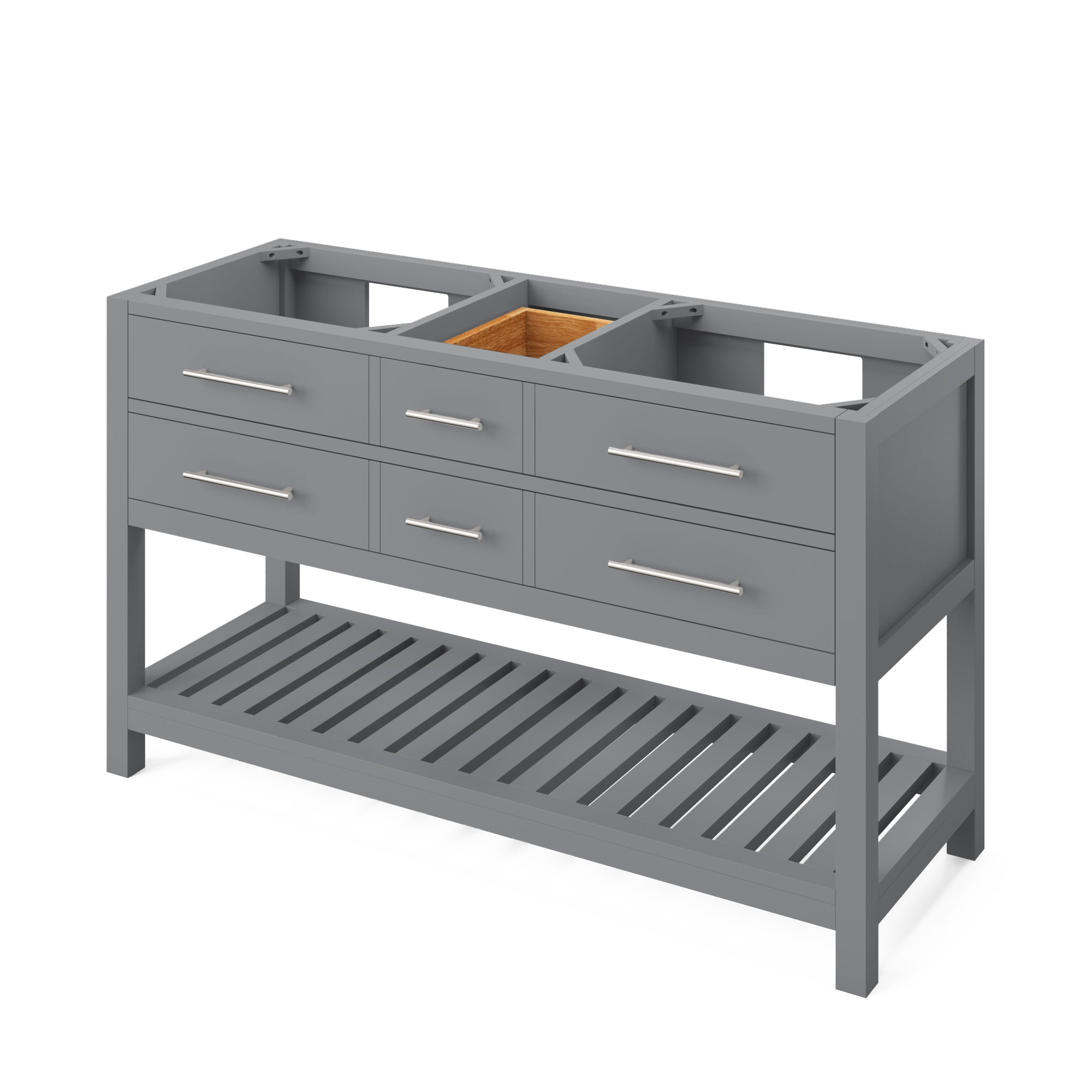 60" Grey Wavecrest Vanity, double bowl, Boulder Cultured Marble Vanity Top, two undermount rectangle bowls | KitchBath