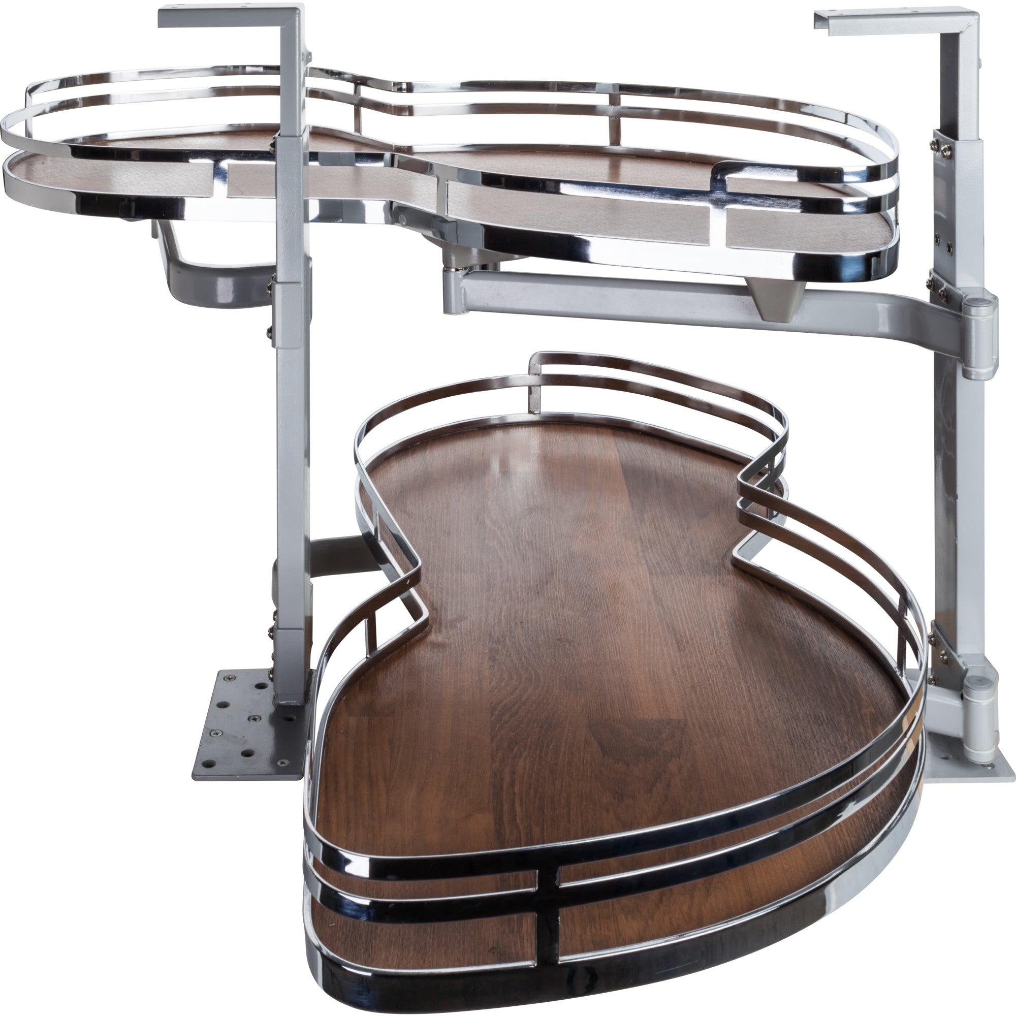 18" Polished Chrome and Walnut Blind Corner Swingout for Openings on the Right of the Blind | KitchBath