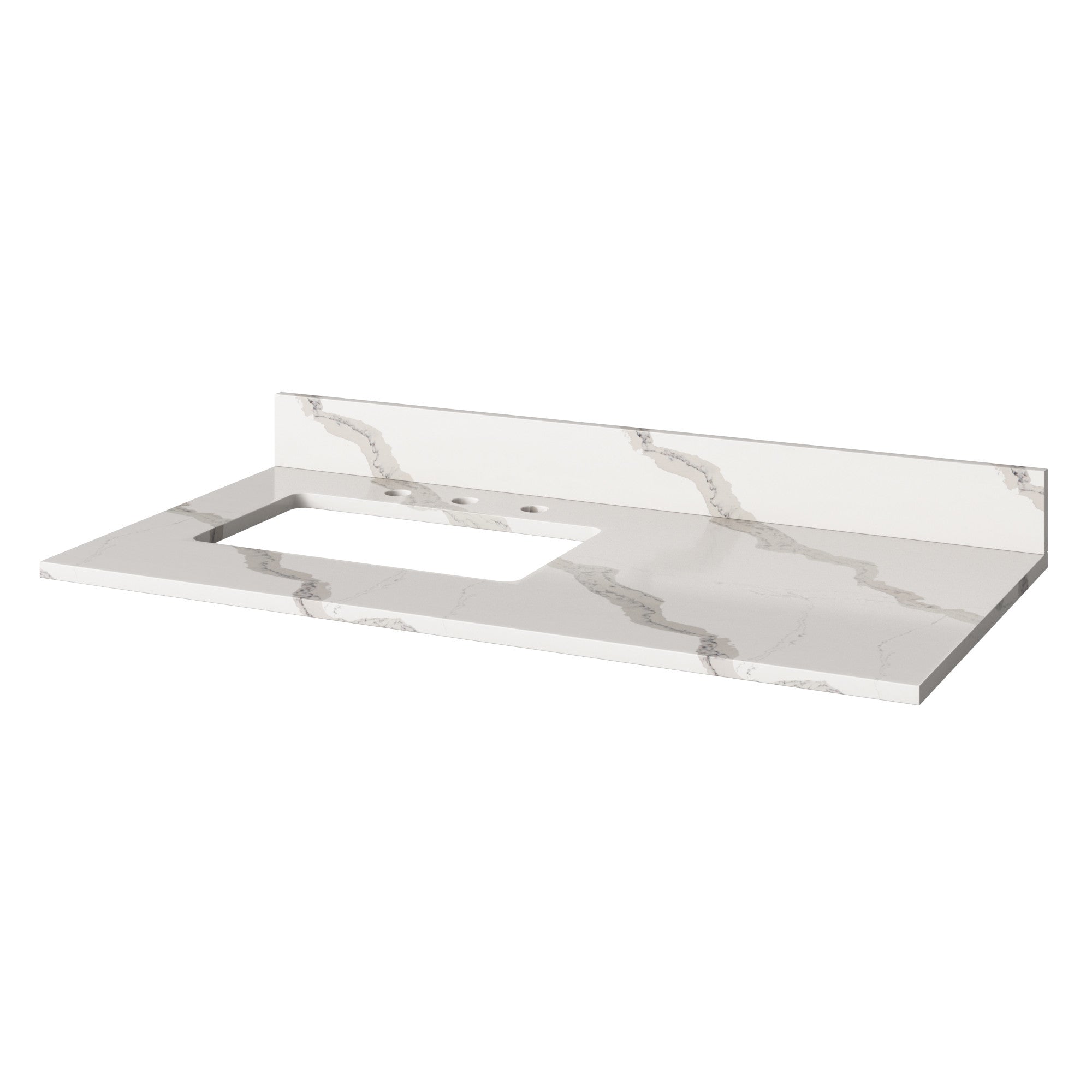 42" Grey Katara Vanity, left offset, Calacatta Vienna Quartz Vanity Top, undermount rectangle bowl | KitchBath