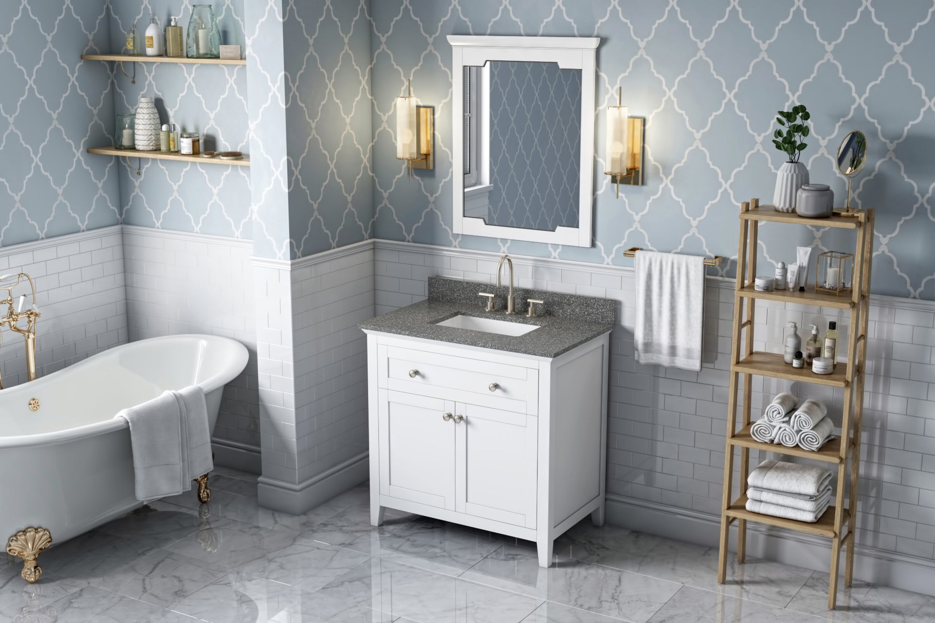 36" White Chatham Vanity, Boulder Cultured Marble Vanity Top, undermount rectangle bowl
