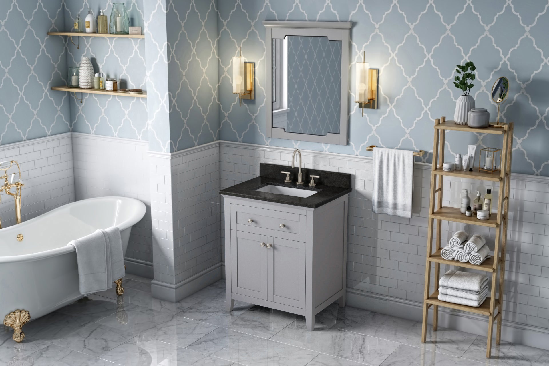 30" Grey Chatham Vanity, Black Granite Vanity Top, undermount rectangle bowl