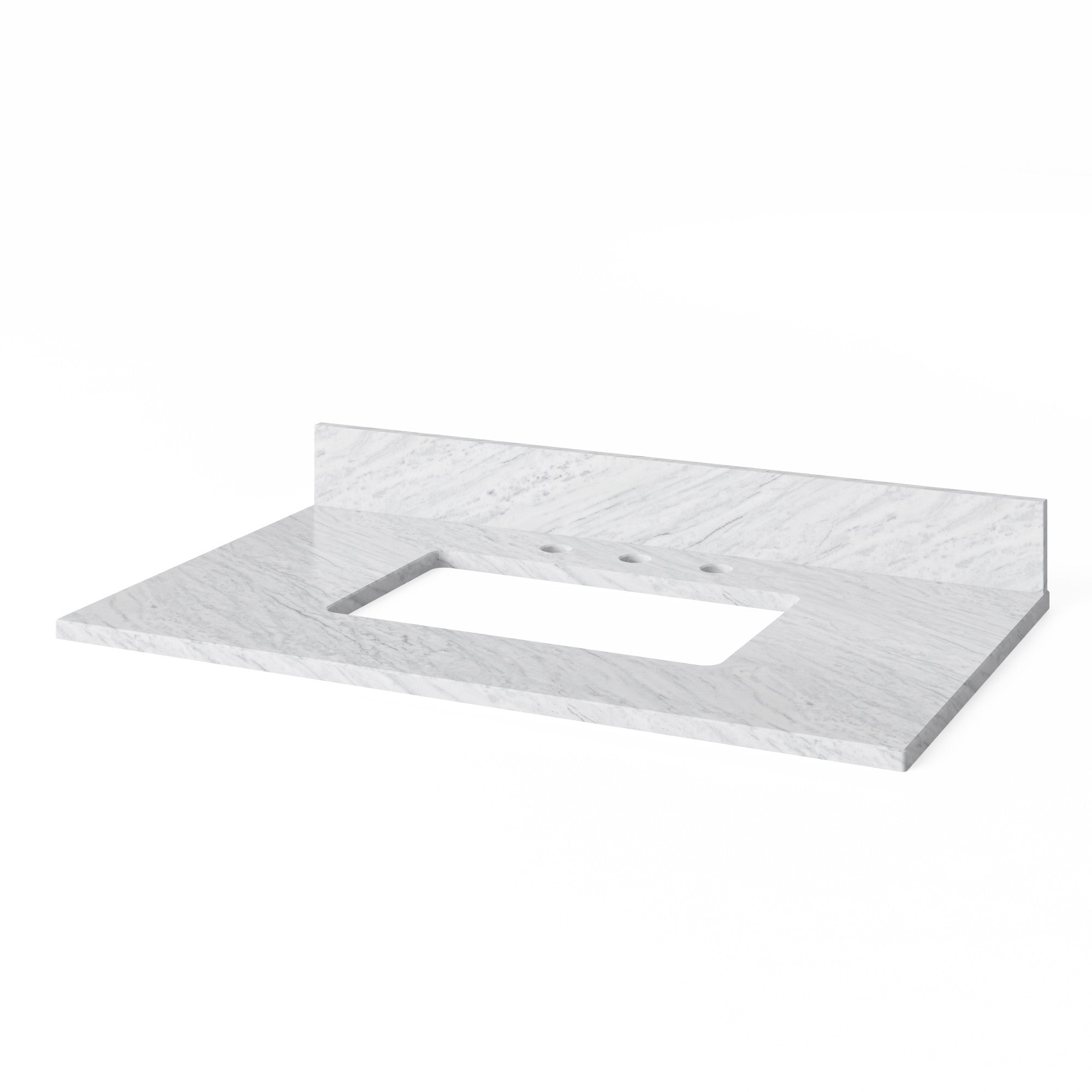 36" White Wavecrest Vanity, White Carrara Marble Vanity Top, undermount rectangle bowl | KitchBath