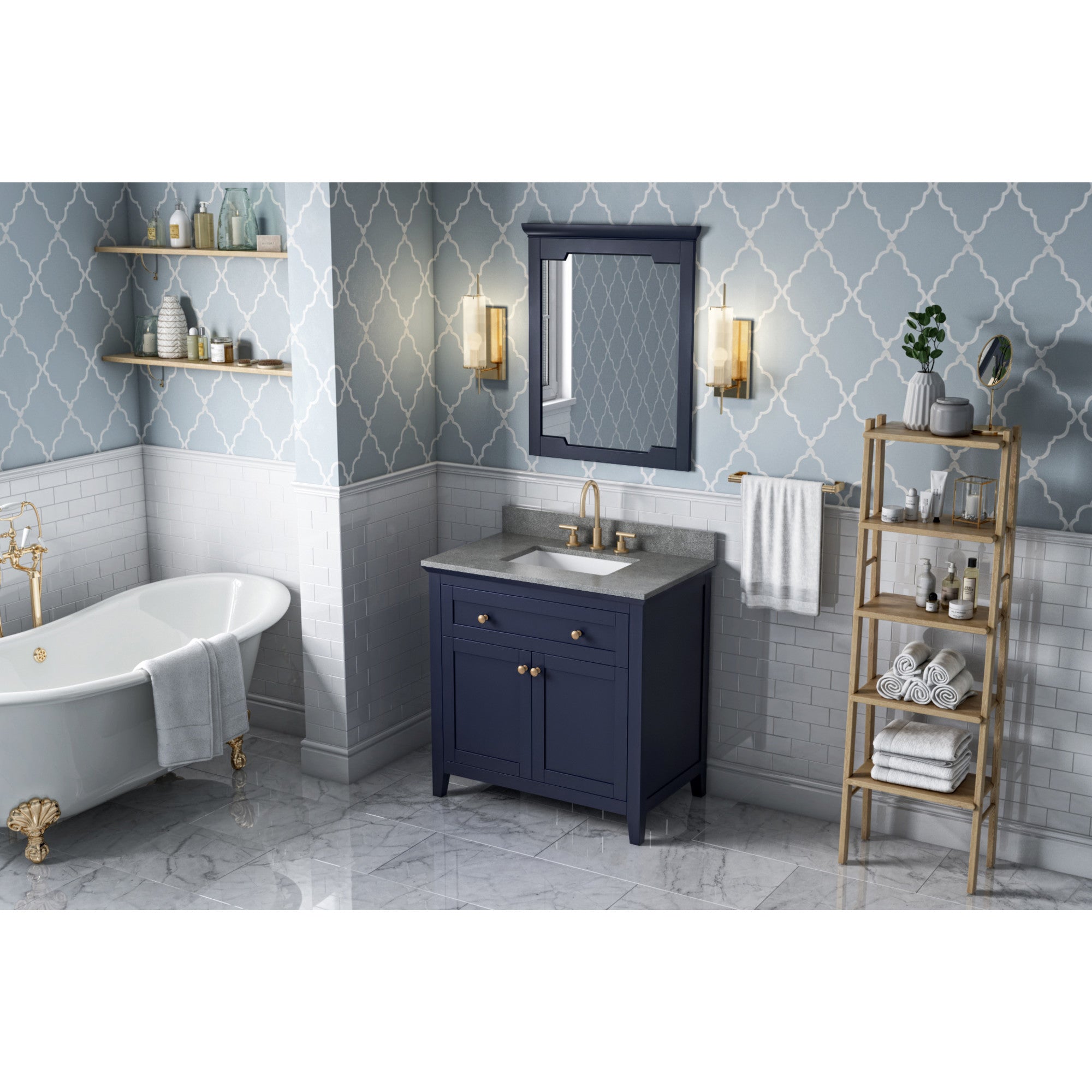 36" Hale Blue Chatham Vanity, Steel Grey Cultured Marble Vanity Top, undermount rectangle bowl | KitchBath