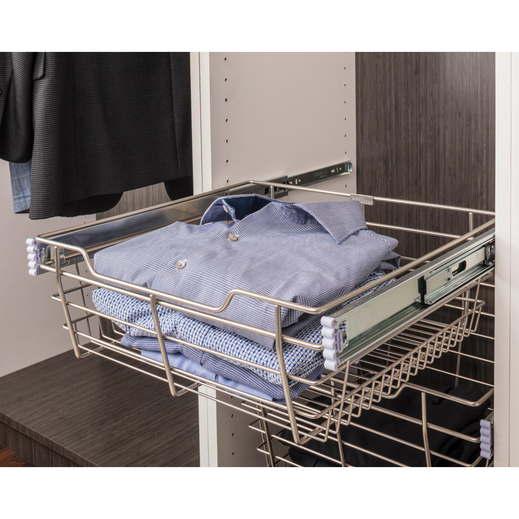 Satin Nickel Closet Pullout Basket with Slides 16"D x 17"W x 11"H | KitchBath