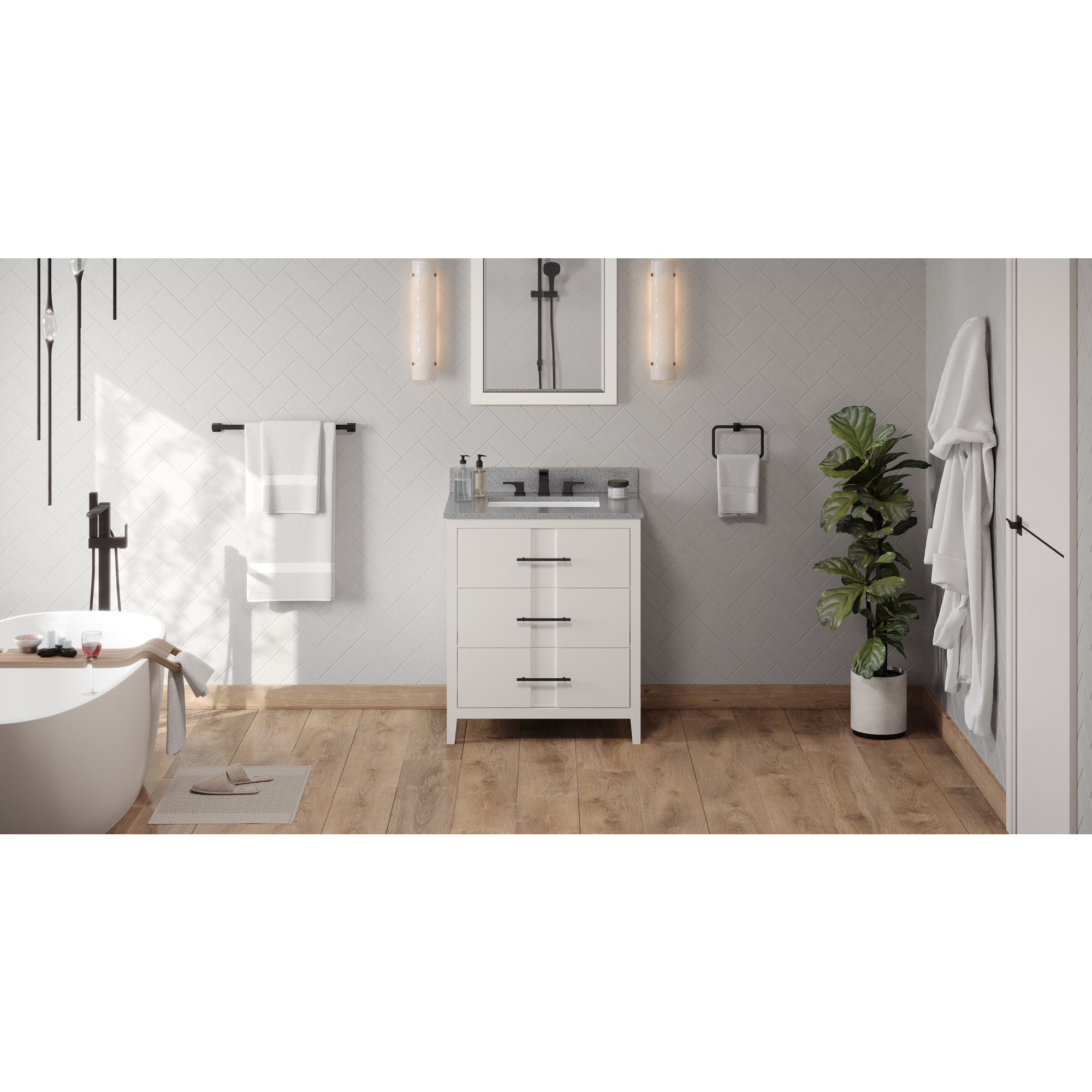 30" White Katara Vanity, Steel Grey Cultured Marble Vanity Top, undermount rectangle bowl | KitchBath