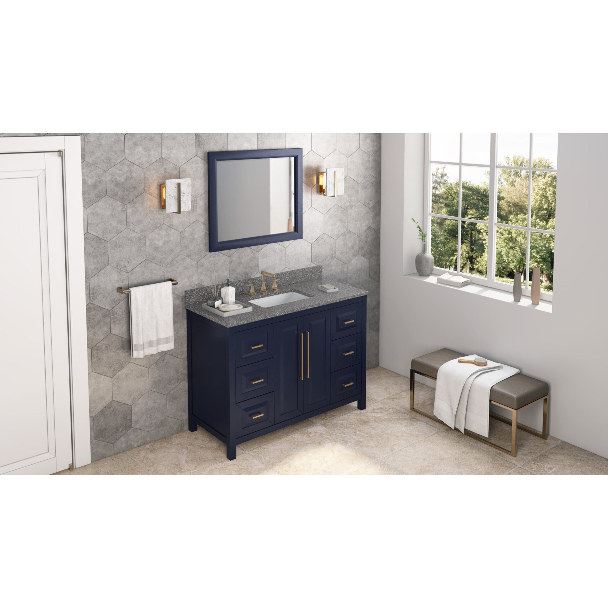48" Hale Blue Cade Vanity, Boulder Cultured Marble Vanity Top, undermount rectangle bowl | KitchBath