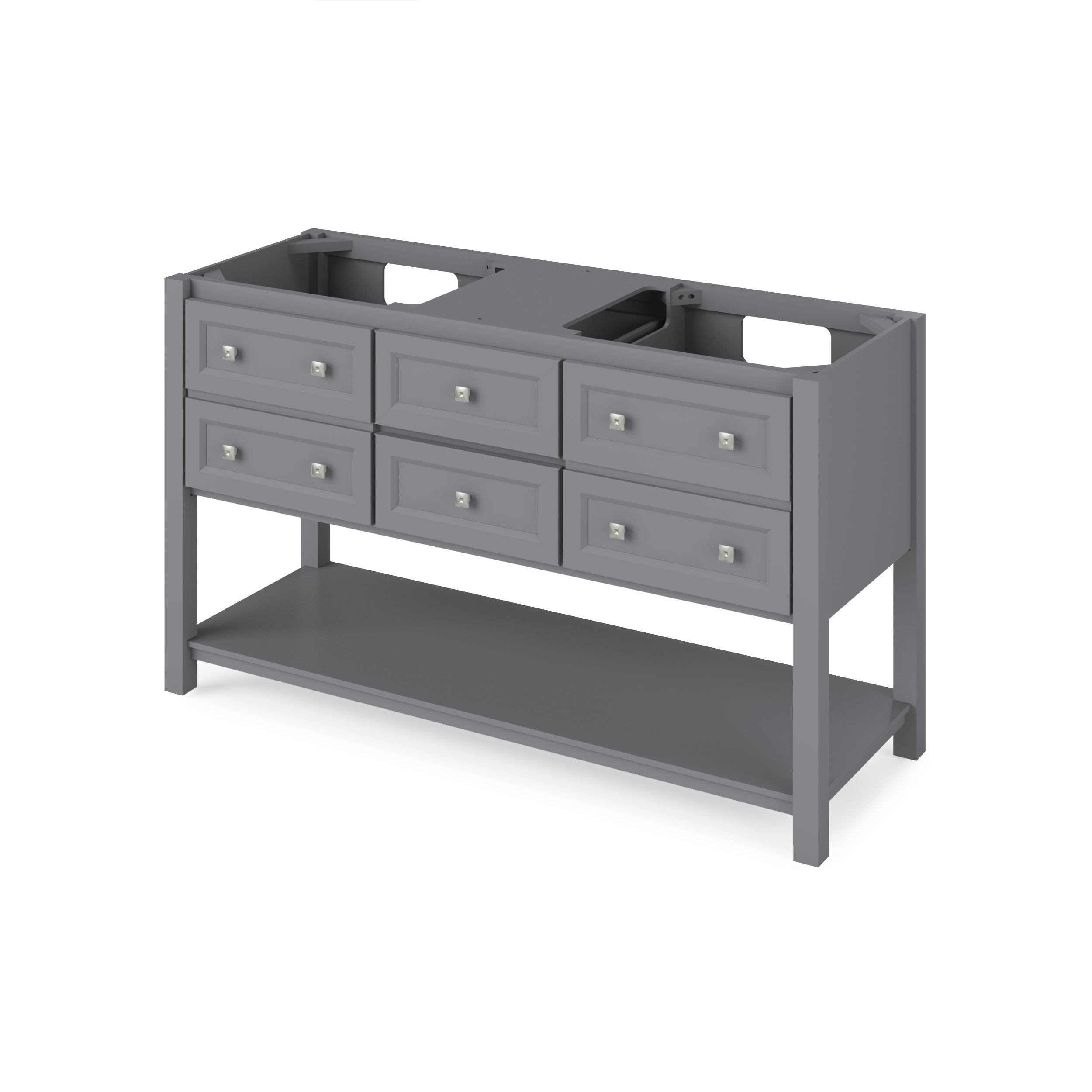 60" Grey Adler Vanity, double bowl, Black Granite Vanity Top, two undermount rectangle bowls | KitchBath