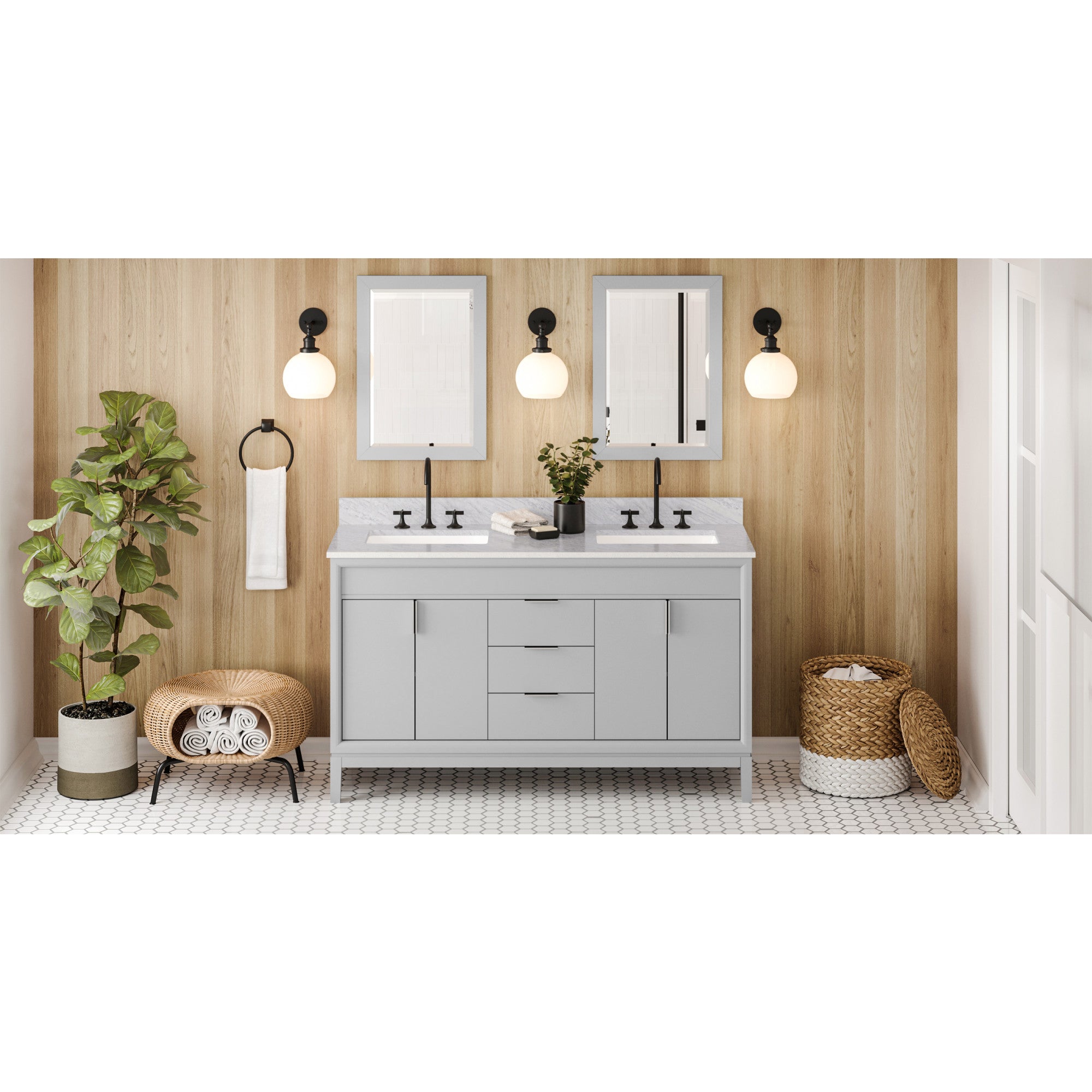 60" Grey Theodora Vanity, double bowl | KitchBath