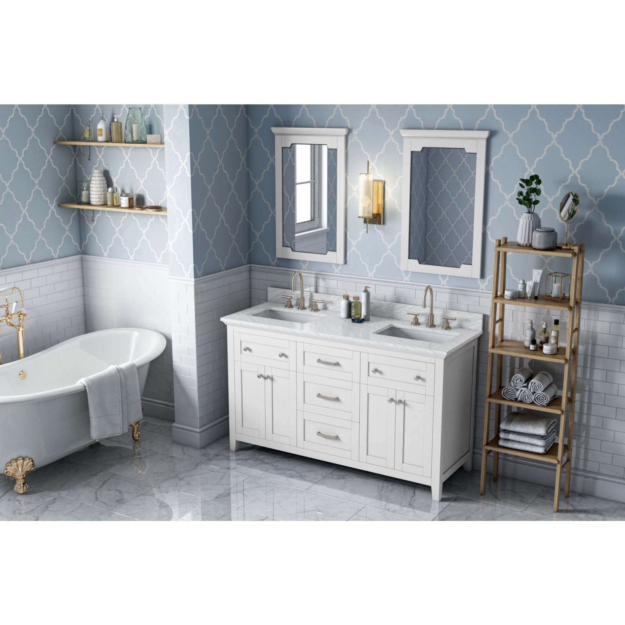 60" White Chatham Vanity, double bowl | KitchBath