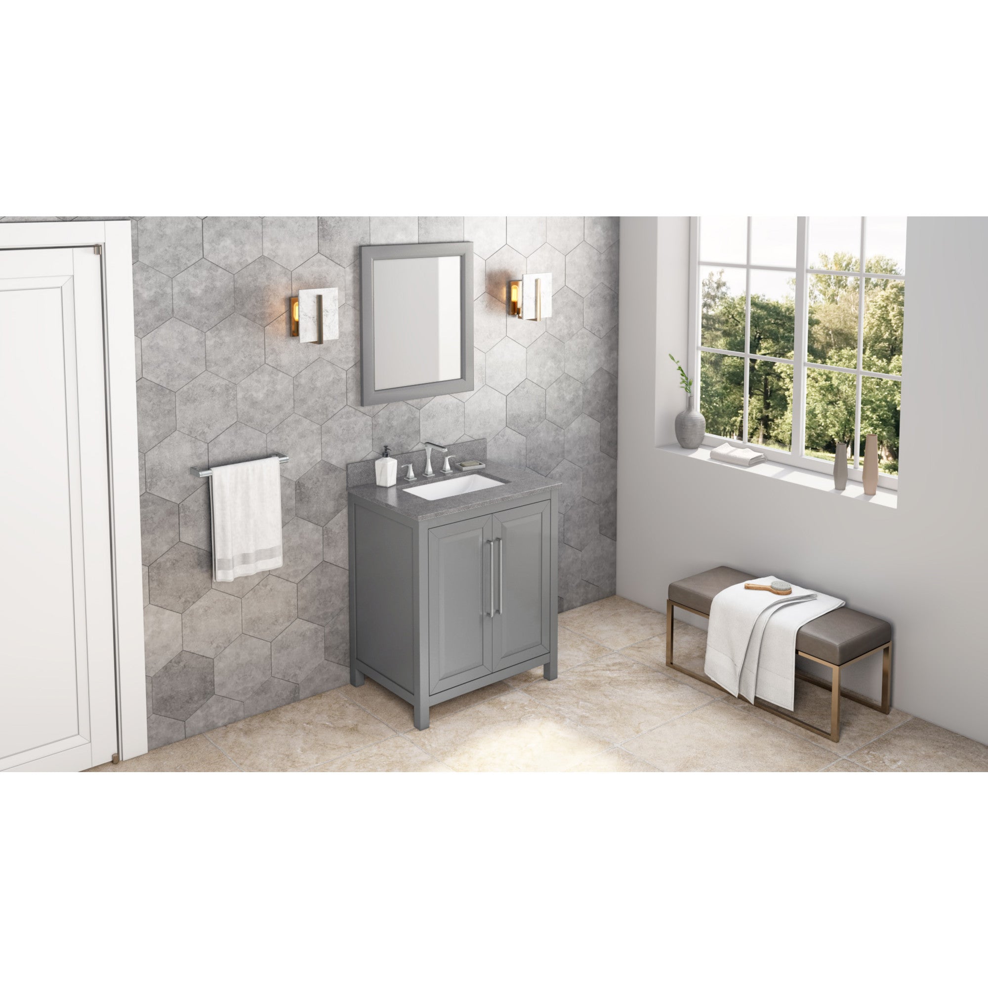 30" Grey Cade Vanity, Steel Grey Cultured Marble Vanity Top, undermount rectangle bowl | KitchBath