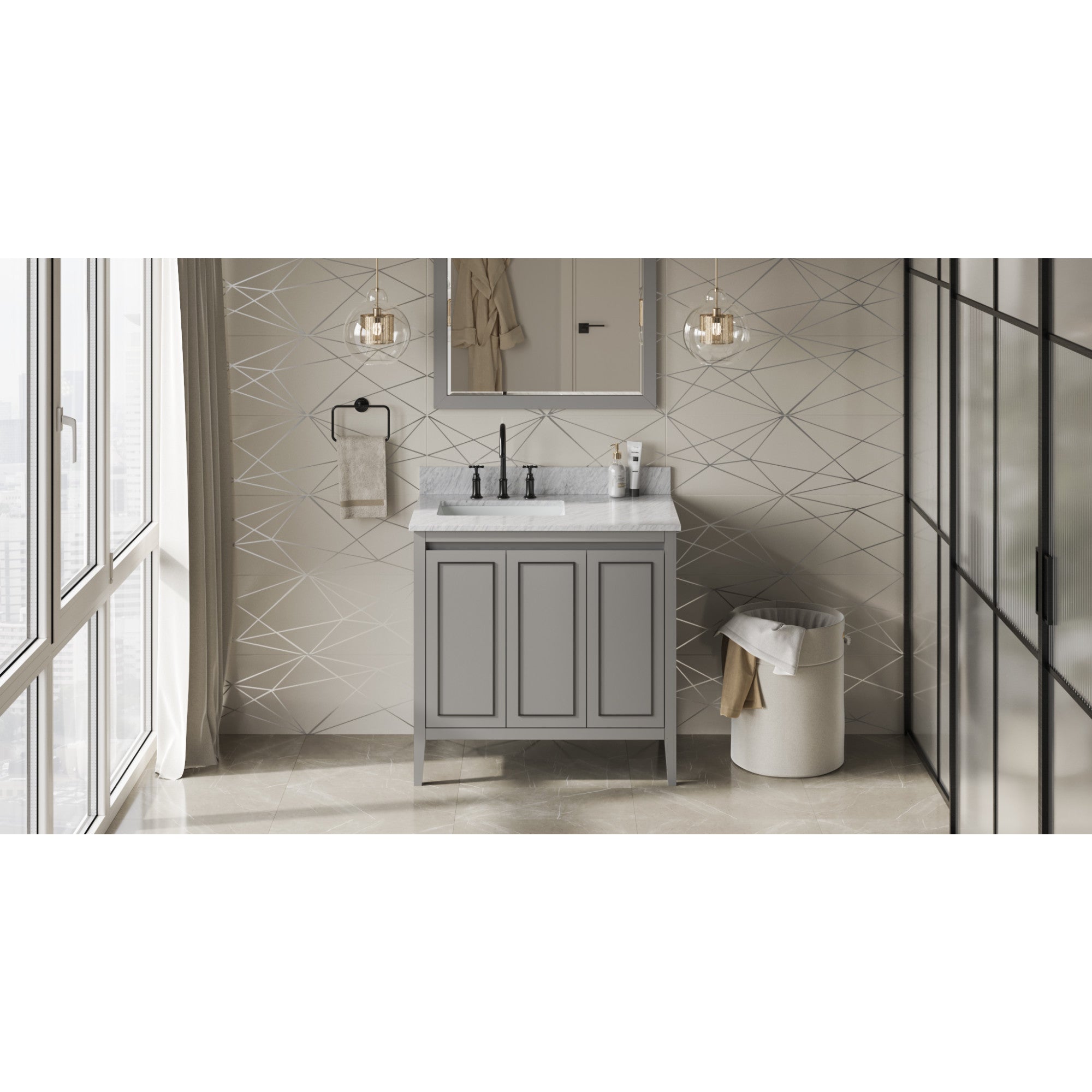 36" Grey Percival Vanity, left offset | KitchBath