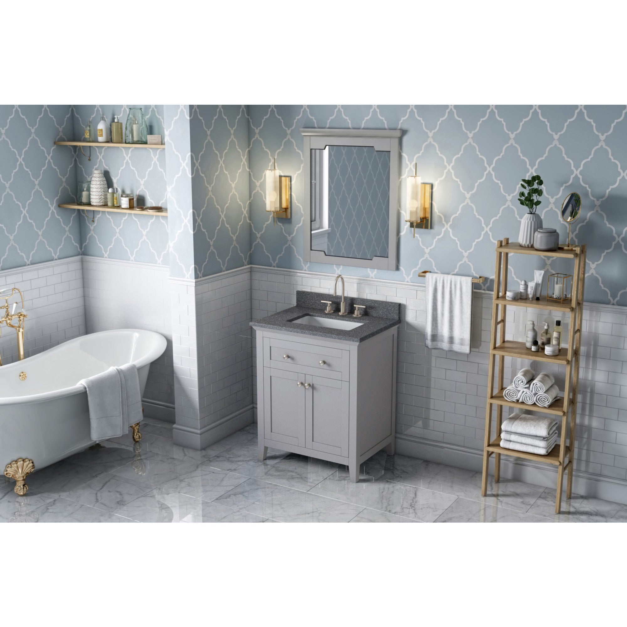 30" Grey Chatham Vanity, Boulder Cultured Marble Vanity Top, undermount rectangle bowl | KitchBath