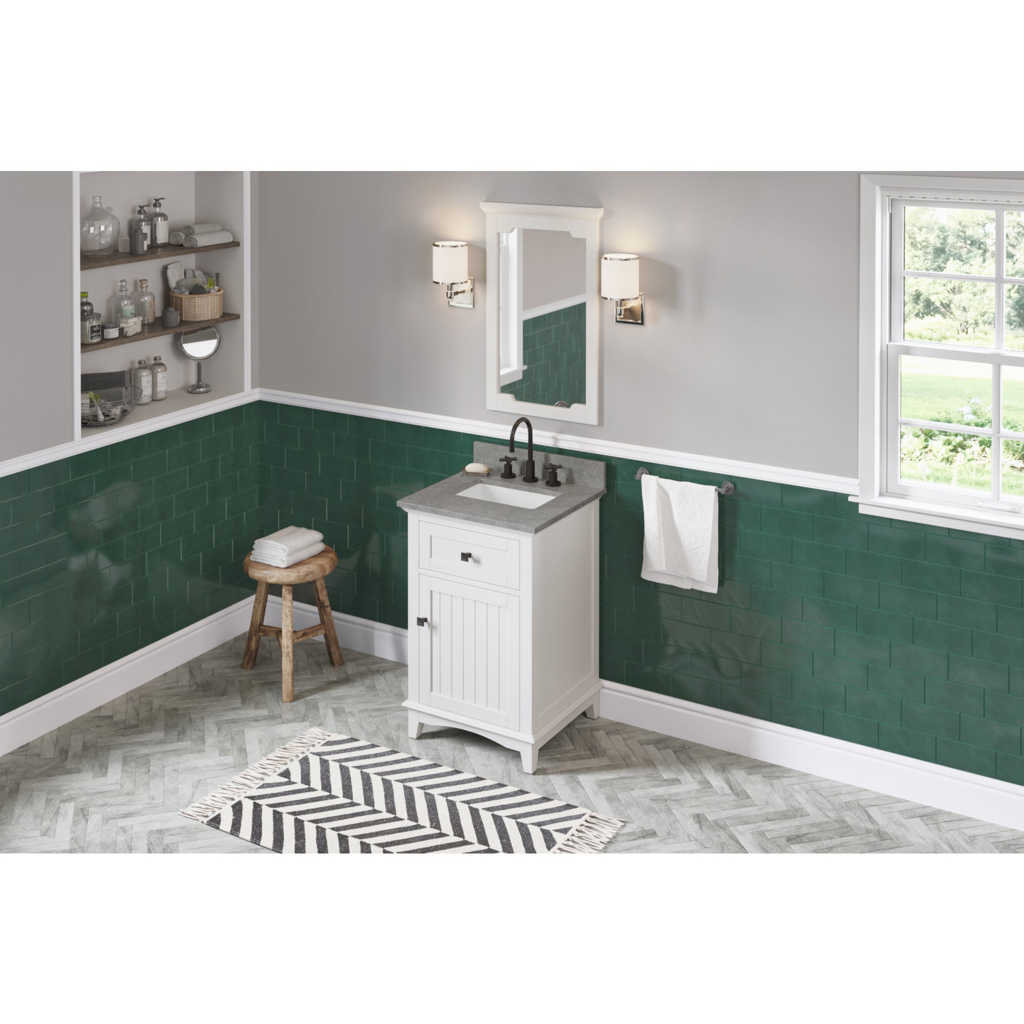 24" White Savino Vanity, Steel Grey Cultured Marble Vanity Top, undermount rectangle bowl | KitchBath