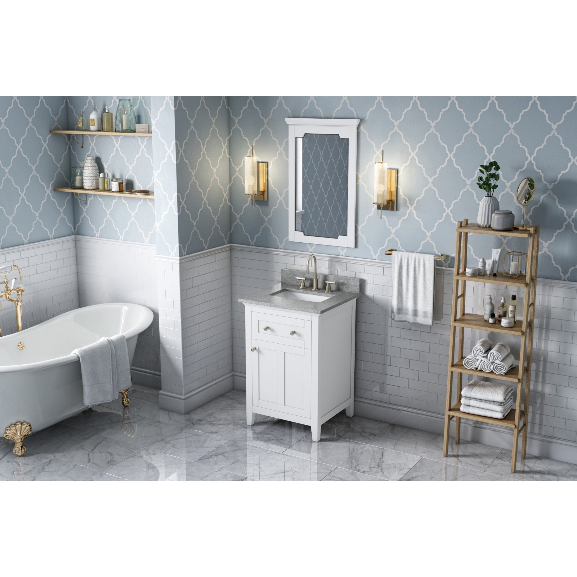 24" White Chatham Vanity, Steel Grey Cultured Marble Vanity Top, undermount rectangle bowl | KitchBath
