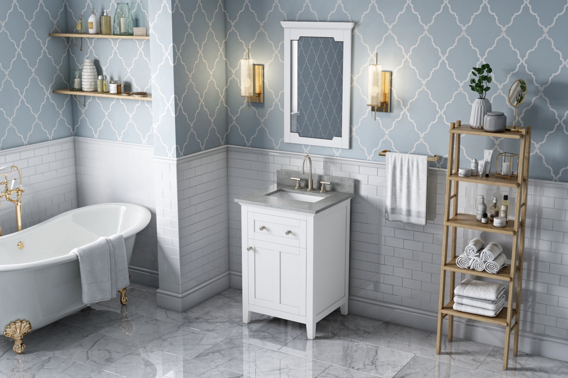 24" White Chatham Vanity, Steel Grey Cultured Marble Vanity Top, undermount rectangle bowl