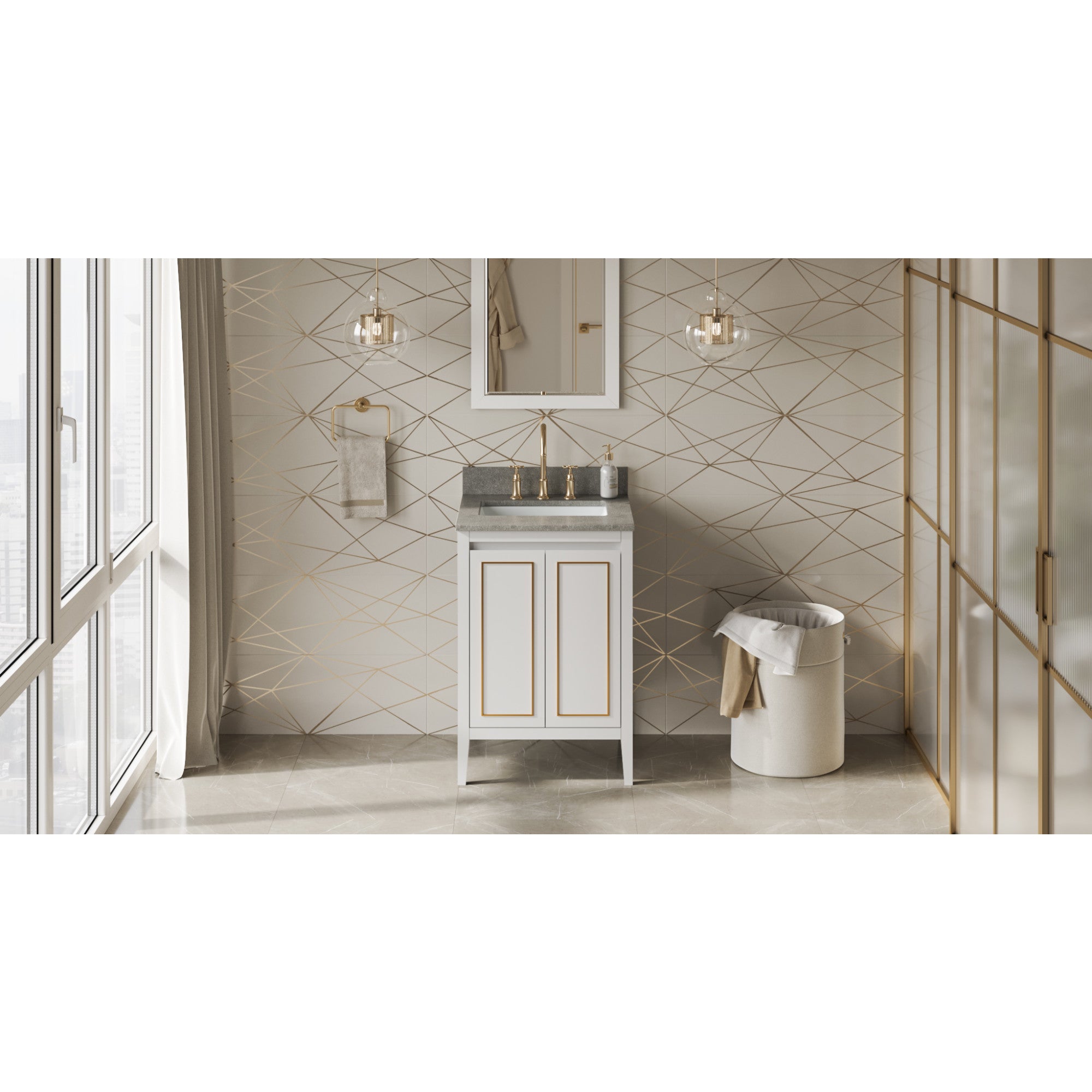 24" White Percival Vanity, Steel Grey Cultured Marble Vanity Top, undermount rectangle bowl | KitchBath