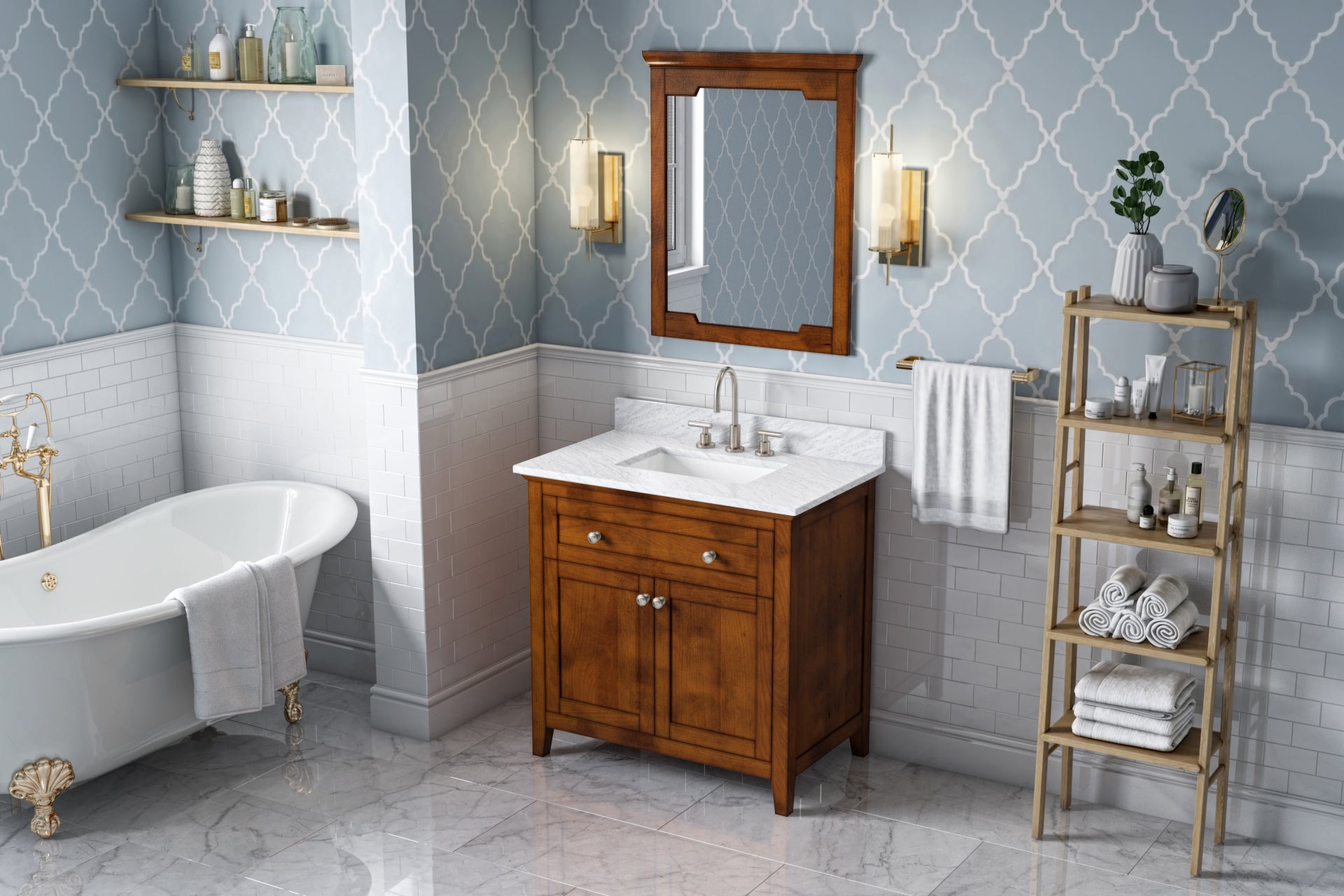 36" Chocolate Chatham Vanity, White Carrara Marble Vanity Top, undermount rectangle bowl