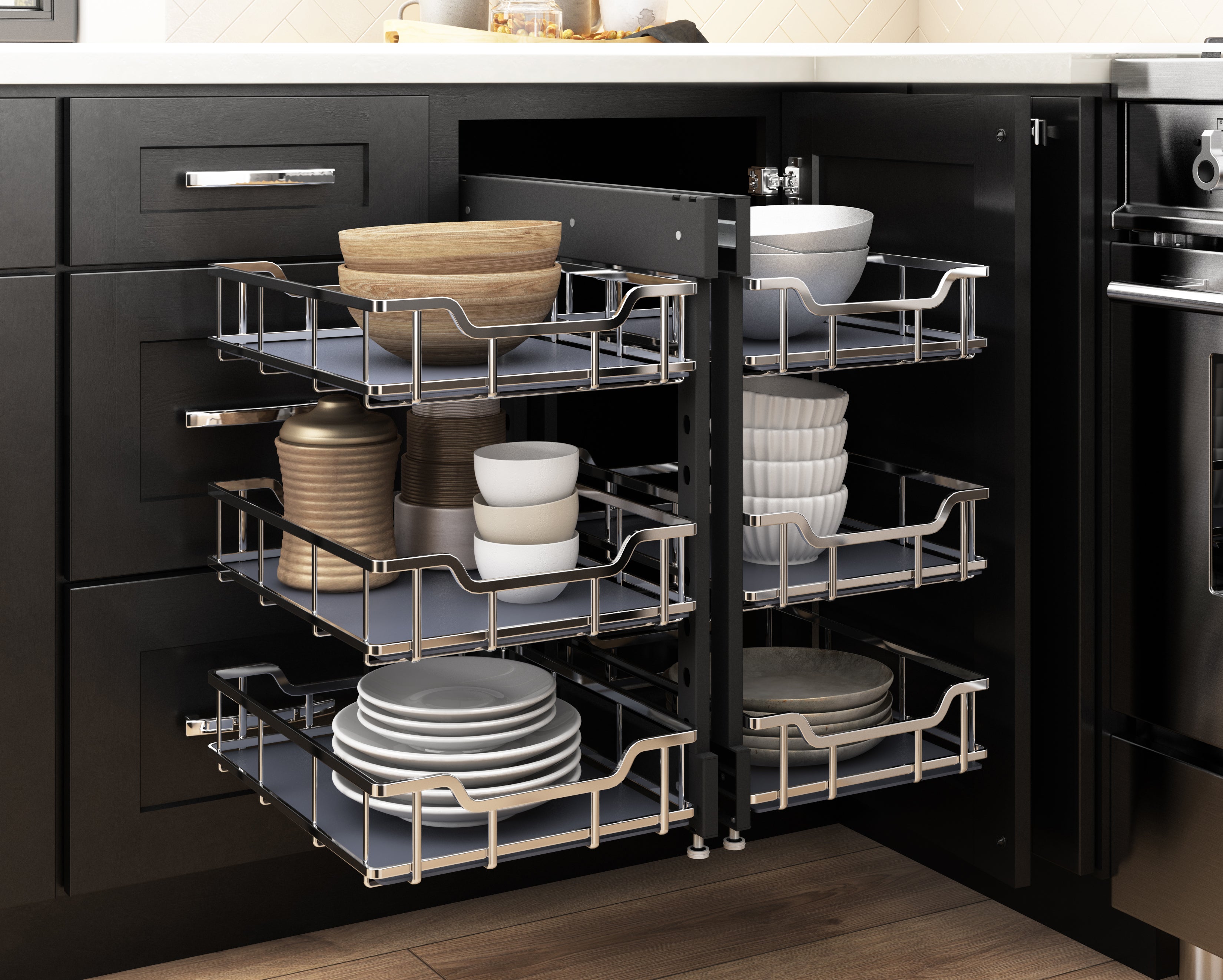 Extra Polished Chrome Baskets for 15" STORAGE WITH STYLE® Blind Corner Organizer | KitchBath