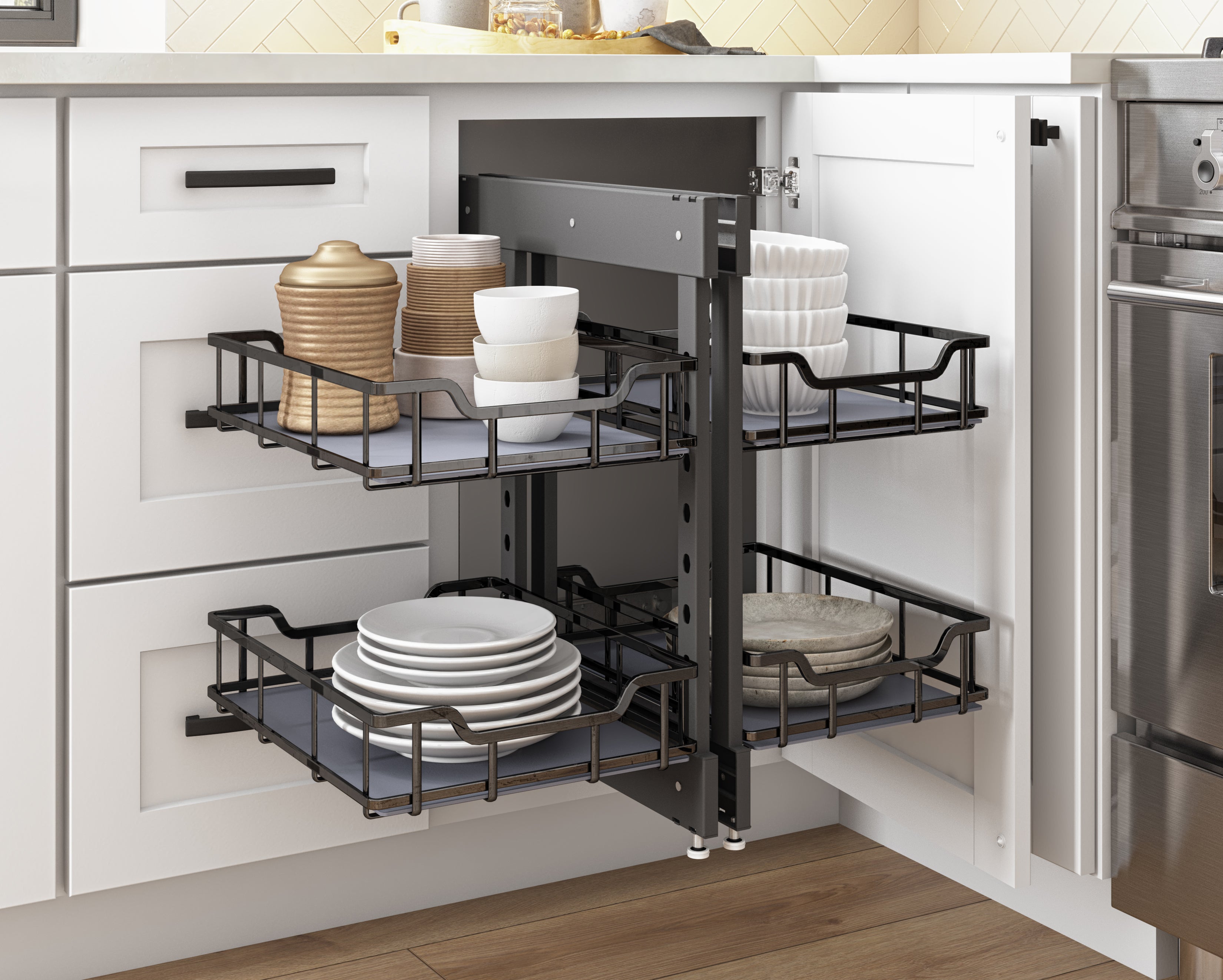 18" Black Nickel STORAGE WITH STYLE® Full-Height Blind Corner Organizer | KitchBath