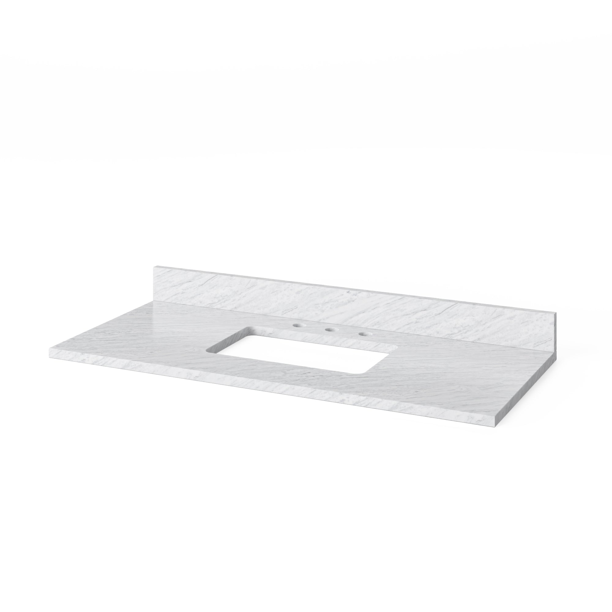 48" White Cade Vanity, White Carrara Marble Vanity Top, undermount rectangle bowl | KitchBath