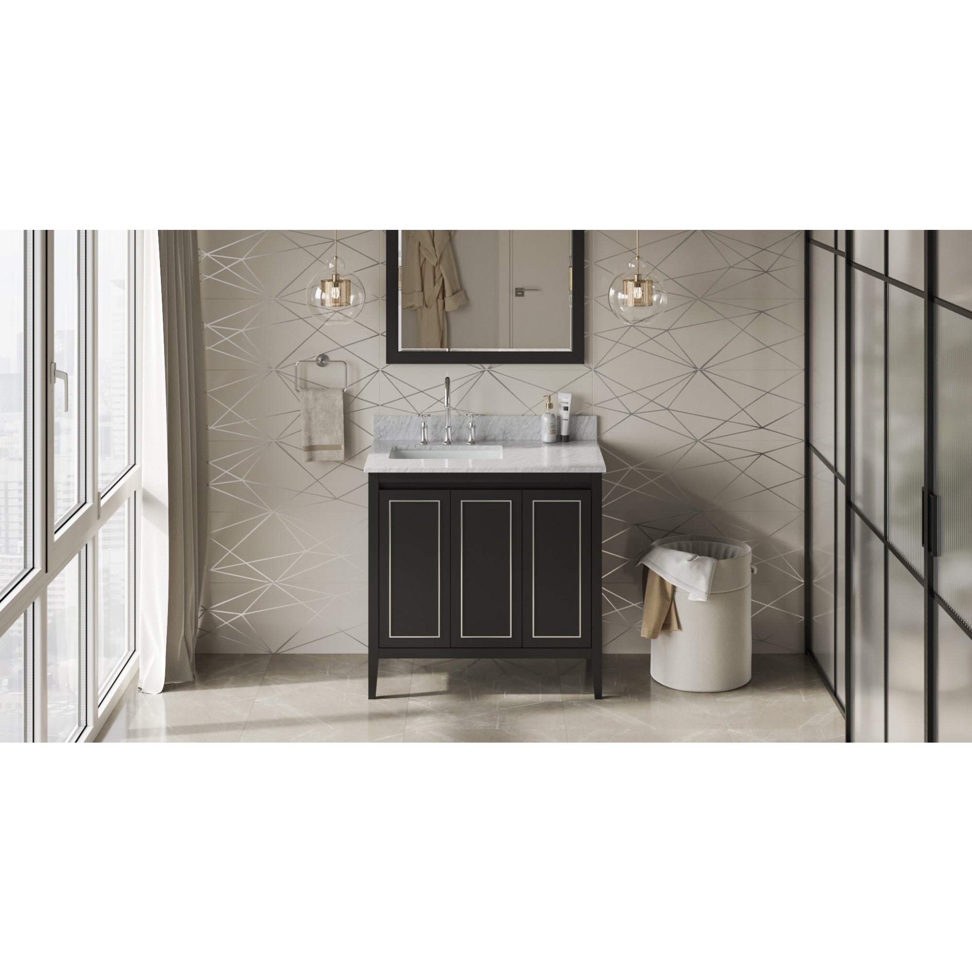 36" Black Percival Vanity, left offset | KitchBath