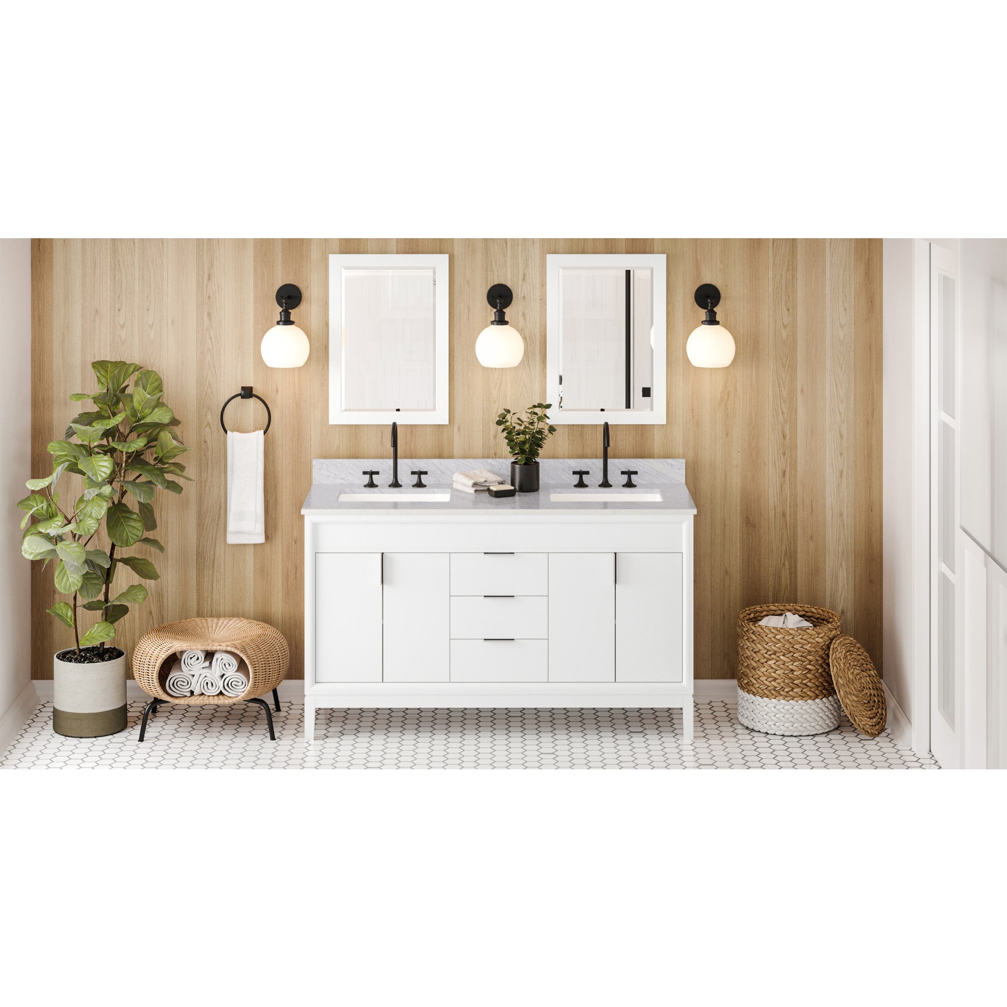 60" White Theodora Vanity, double bowl | KitchBath
