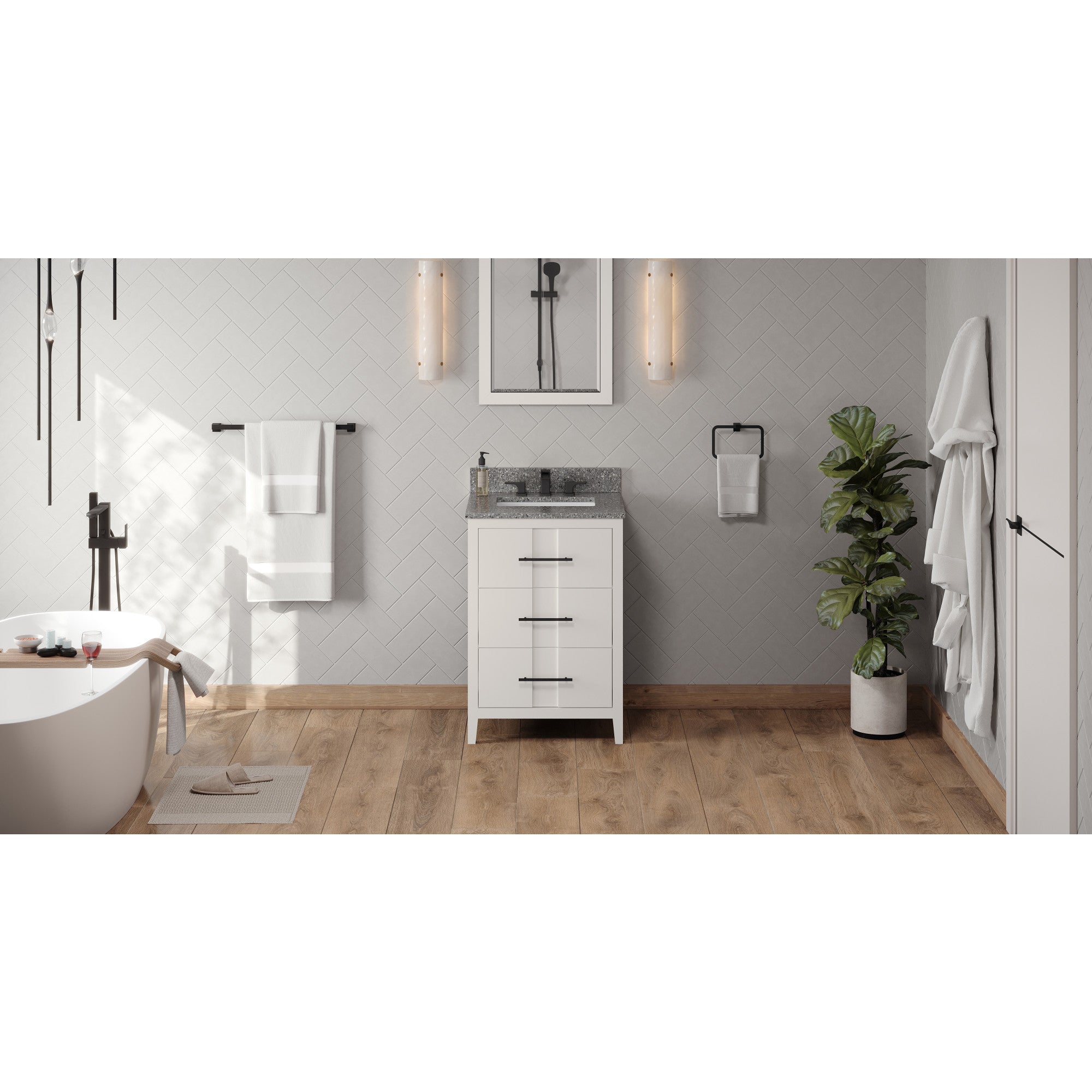 24" White Katara Vanity, Boulder Cultured Marble Vanity Top, undermount rectangle bowl | KitchBath