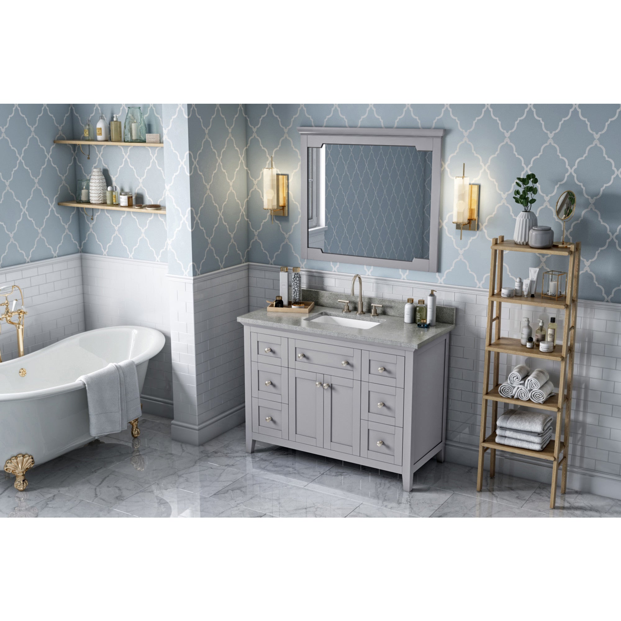 48" Grey Chatham Vanity, Steel Grey Cultured Marble Vanity Top, undermount rectangle bowl | KitchBath