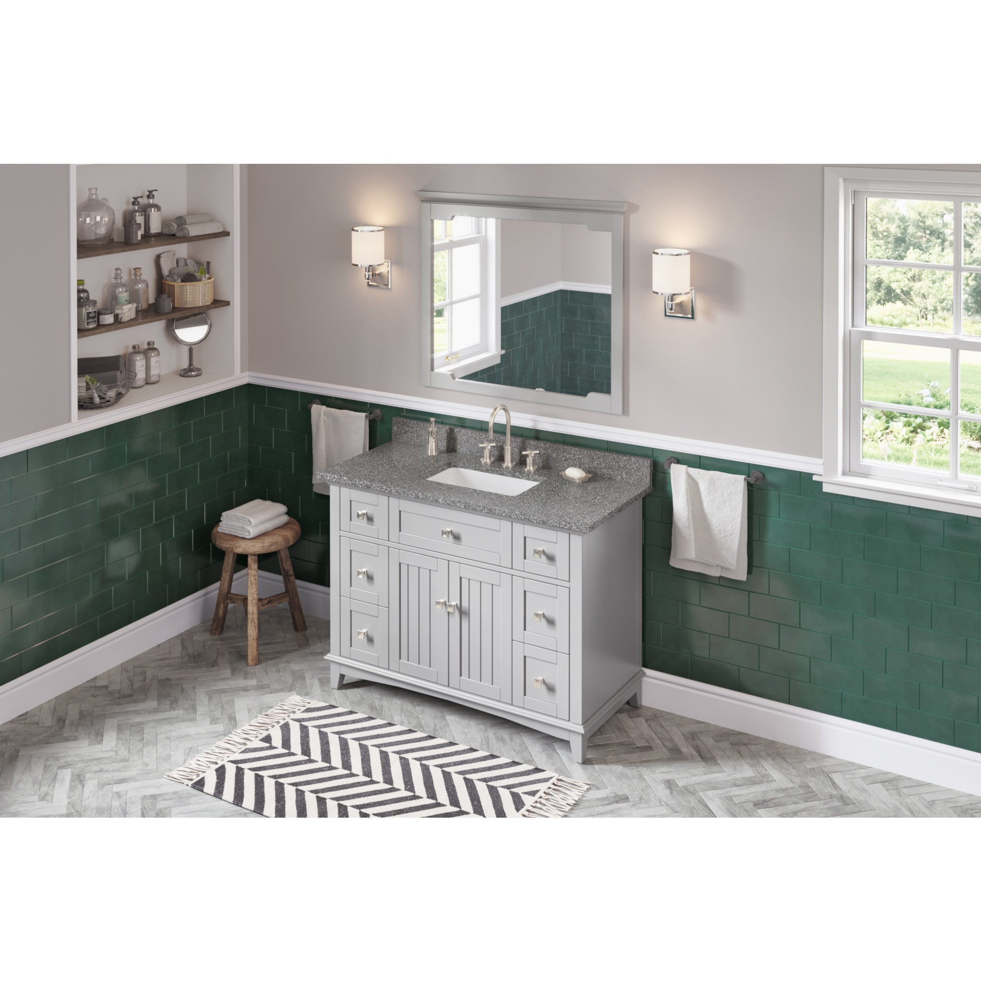 48" Grey Savino Vanity, Boulder Cultured Marble Vanity Top, undermount rectangle bowl | KitchBath