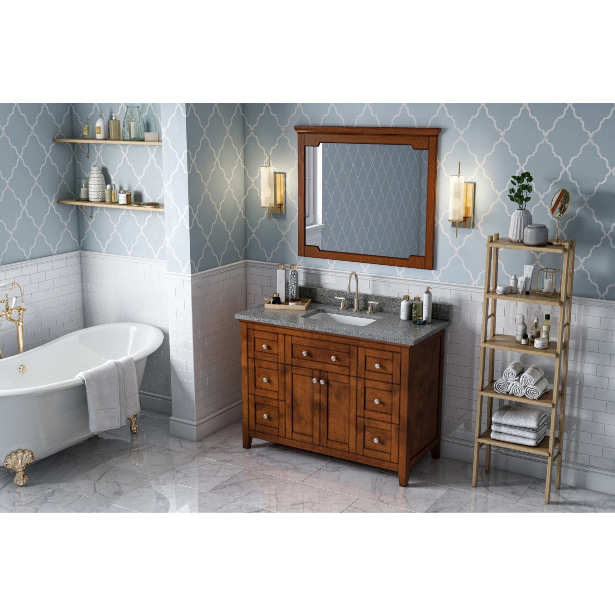 48" Chocolate Chatham Vanity, Boulder Cultured Marble Vanity Top, undermount rectangle bowl | KitchBath