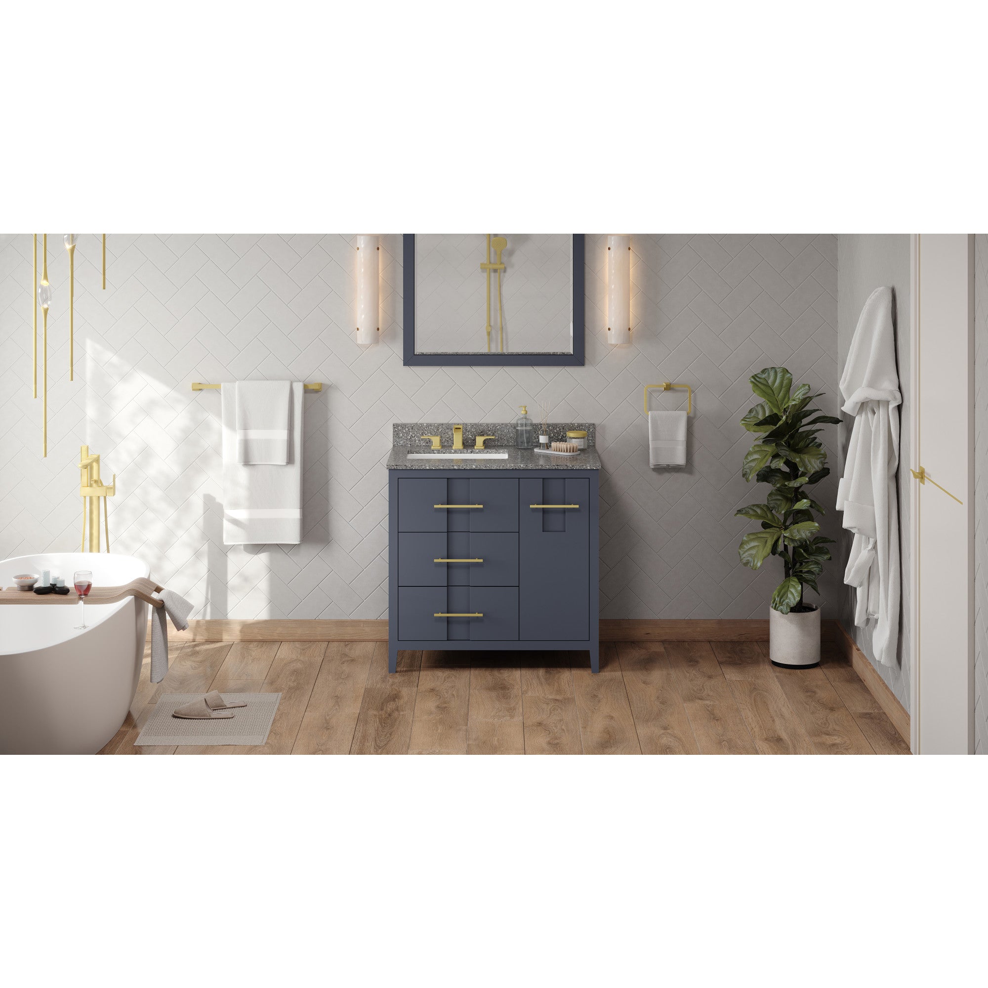 36" Blue Steel Katara Vanity, left offset, Boulder Vanity Cultured Marble Vanity Top, undermount rectangle bowl | KitchBath