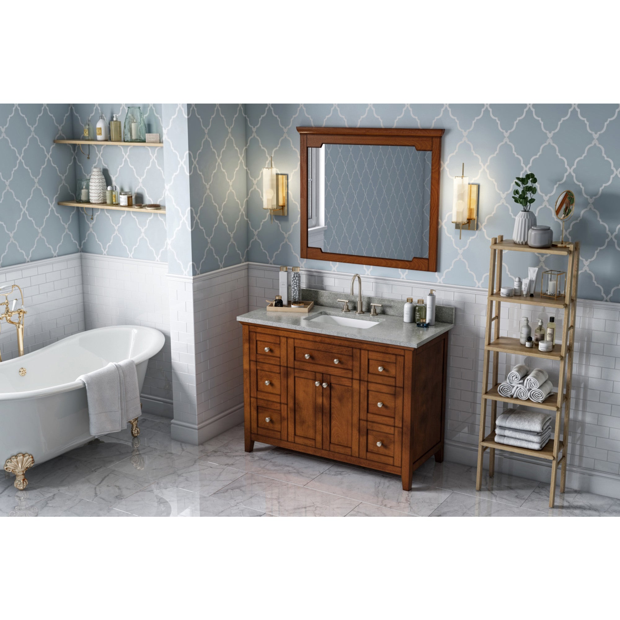 48" Chocolate Chatham Vanity, Steel Grey Cultured Marble Vanity Top, undermount rectangle bowl | KitchBath