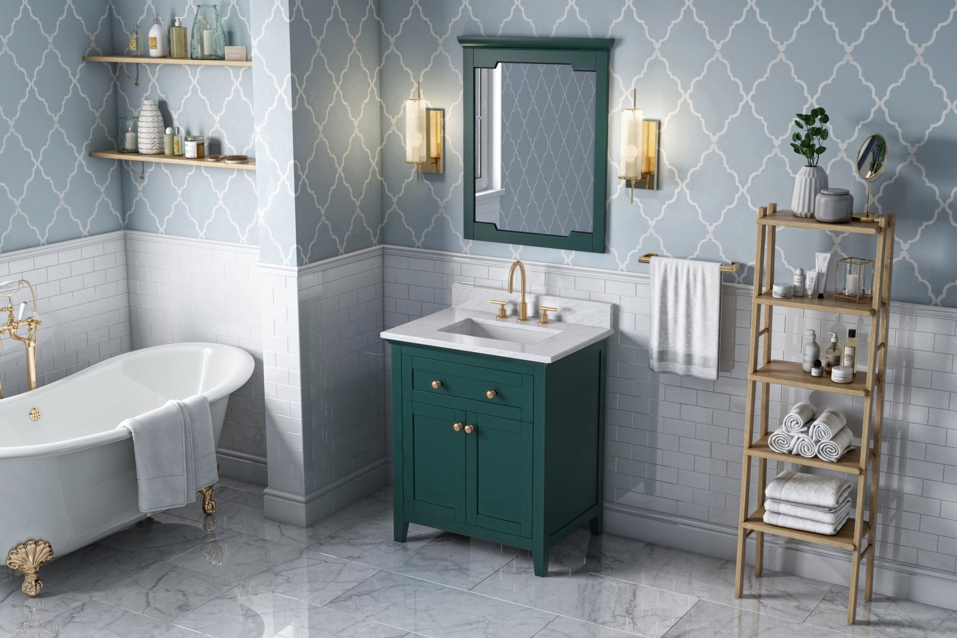 28" W x 1-1/2" D x 34" H Forest Green Chatham mirror | KitchBath