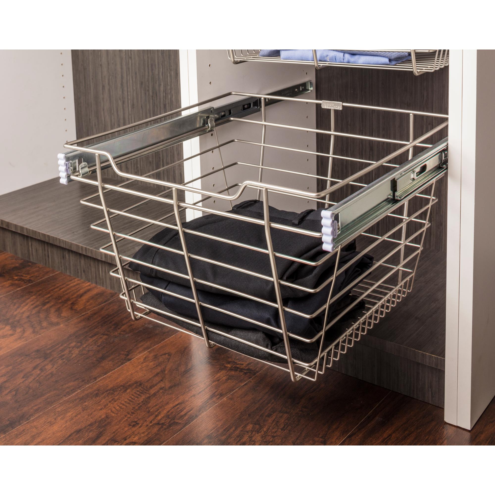 Chrome Closet Pullout Basket with Slides 14"D x 23"W x 6"H | KitchBath