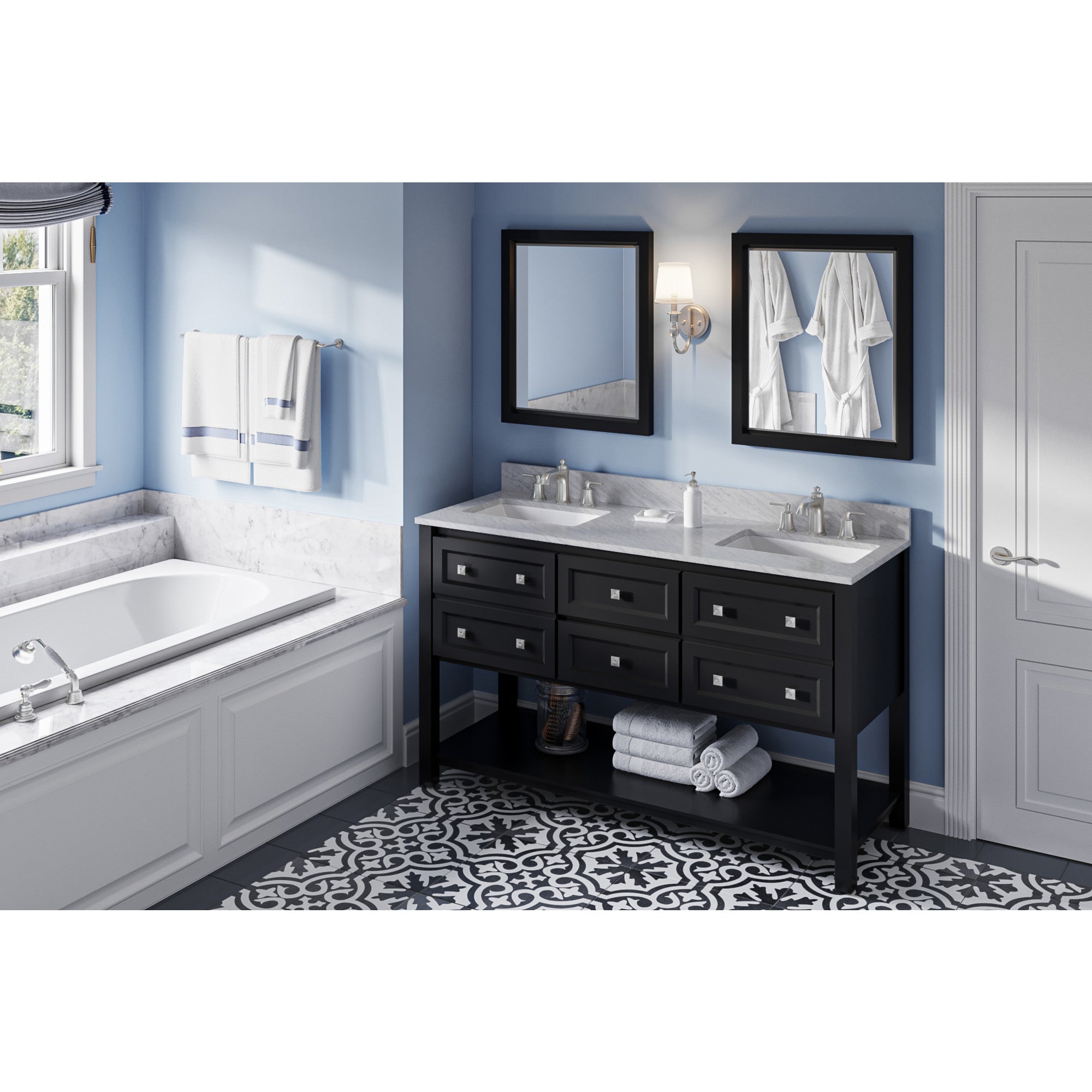 60" Black Adler Vanity, double bowl | KitchBath