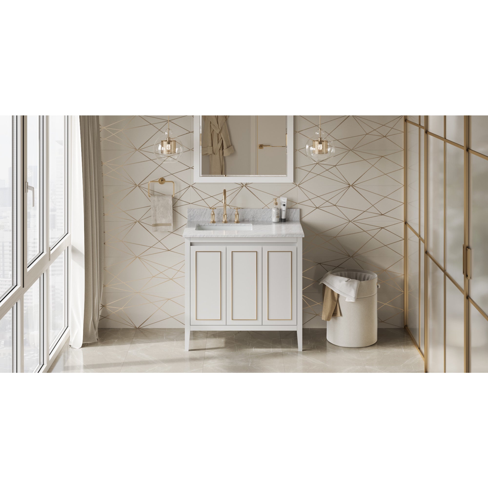 36" White Percival Vanity, left offset | KitchBath