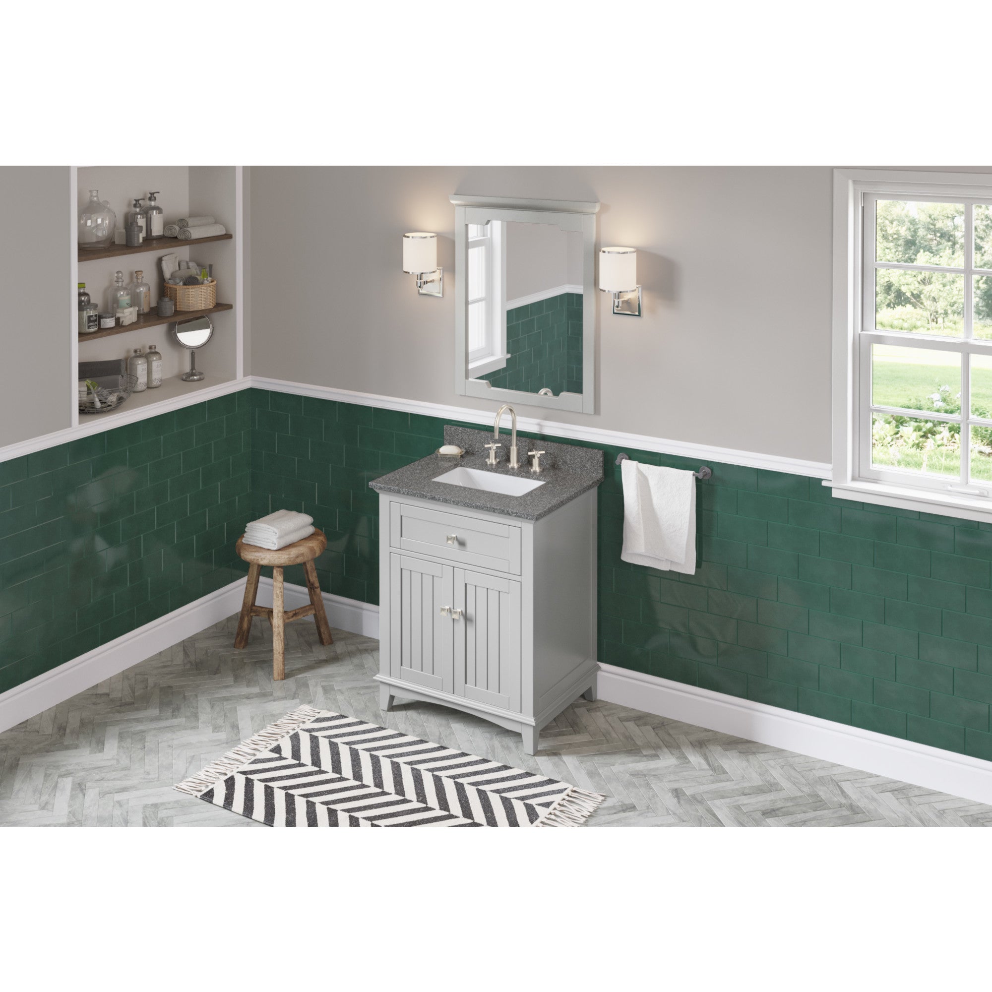 30" Grey Savino Vanity, Boulder Cultured Marble Vanity Top, undermount rectangle bowl | KitchBath