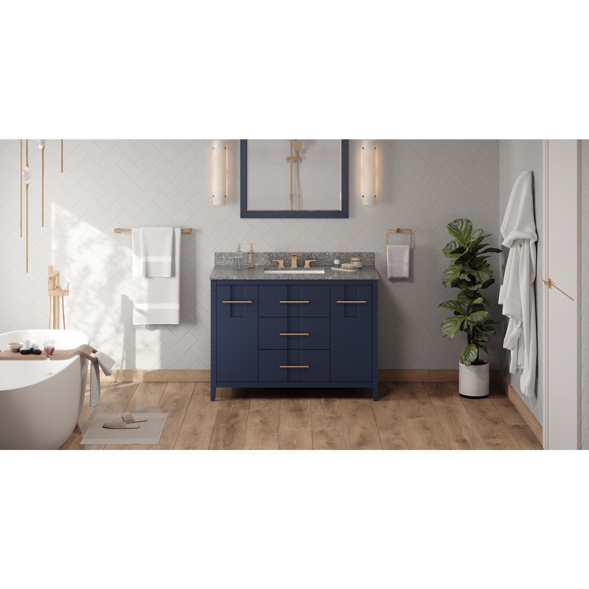 48" Hale Blue Katara Vanity, Boulder Cultured Marble Vanity Top, undermount rectangle bowl | KitchBath