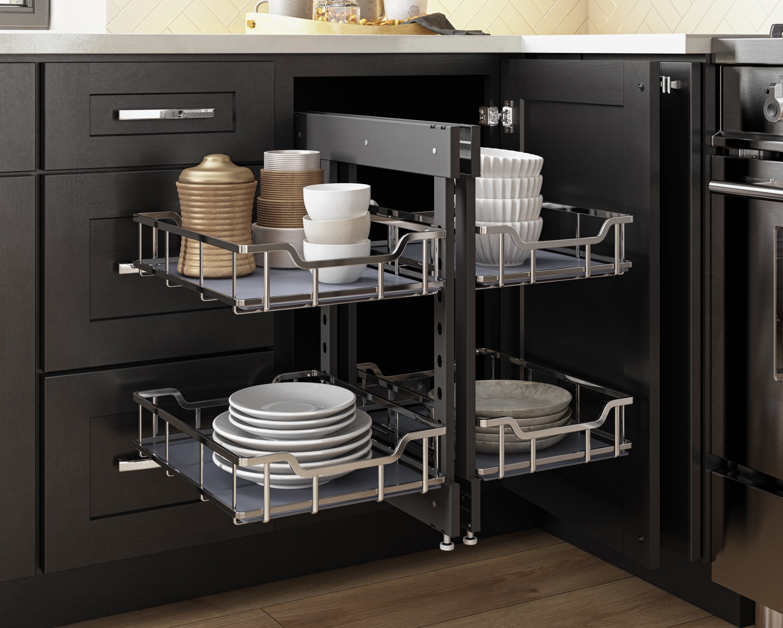 18" Polished Chrome STORAGE WITH STYLE® Full-Height Blind Corner Organizer | KitchBath