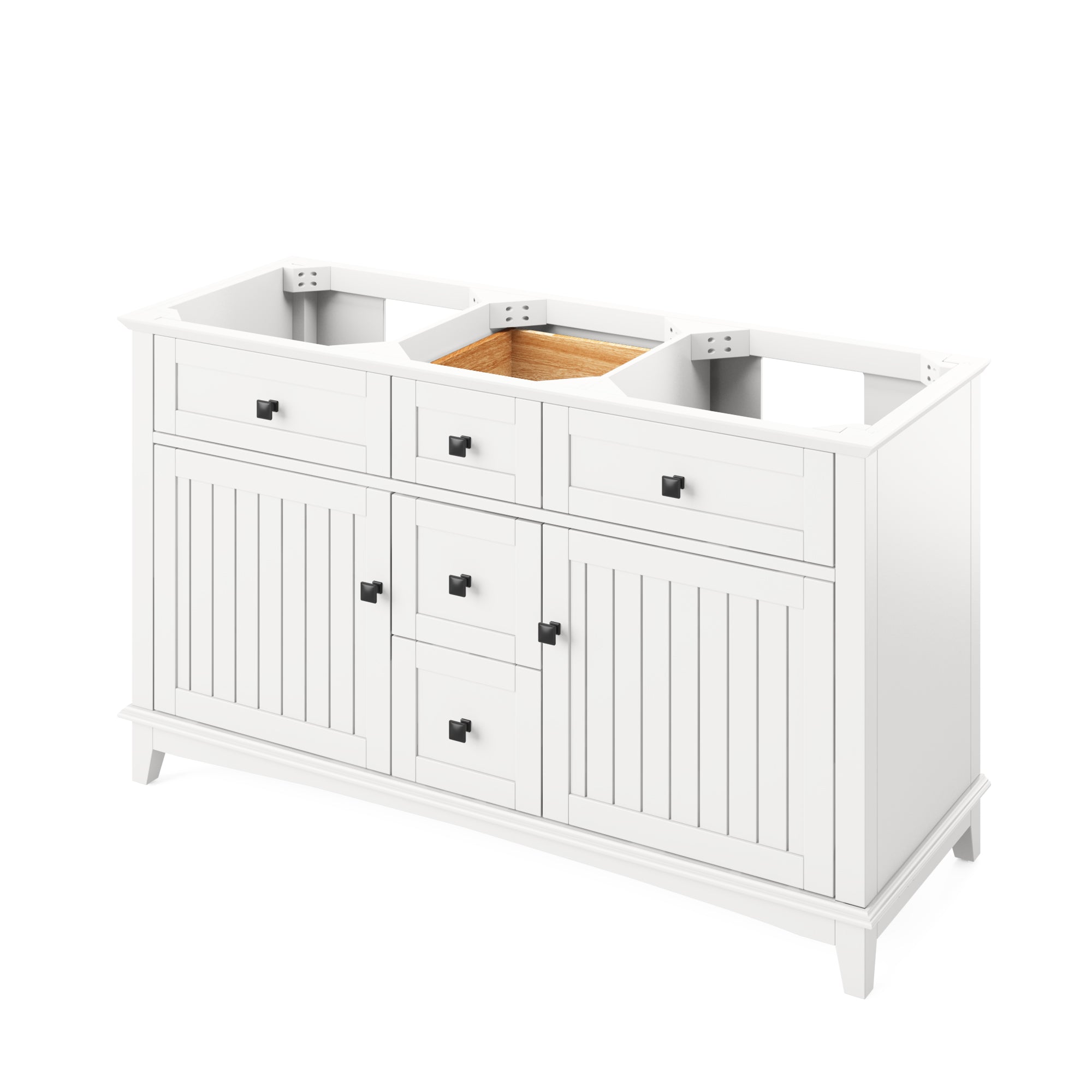 60" White Savino Vanity, double bowl, Black Granite Vanity Top, two undermount rectangle bowls | KitchBath