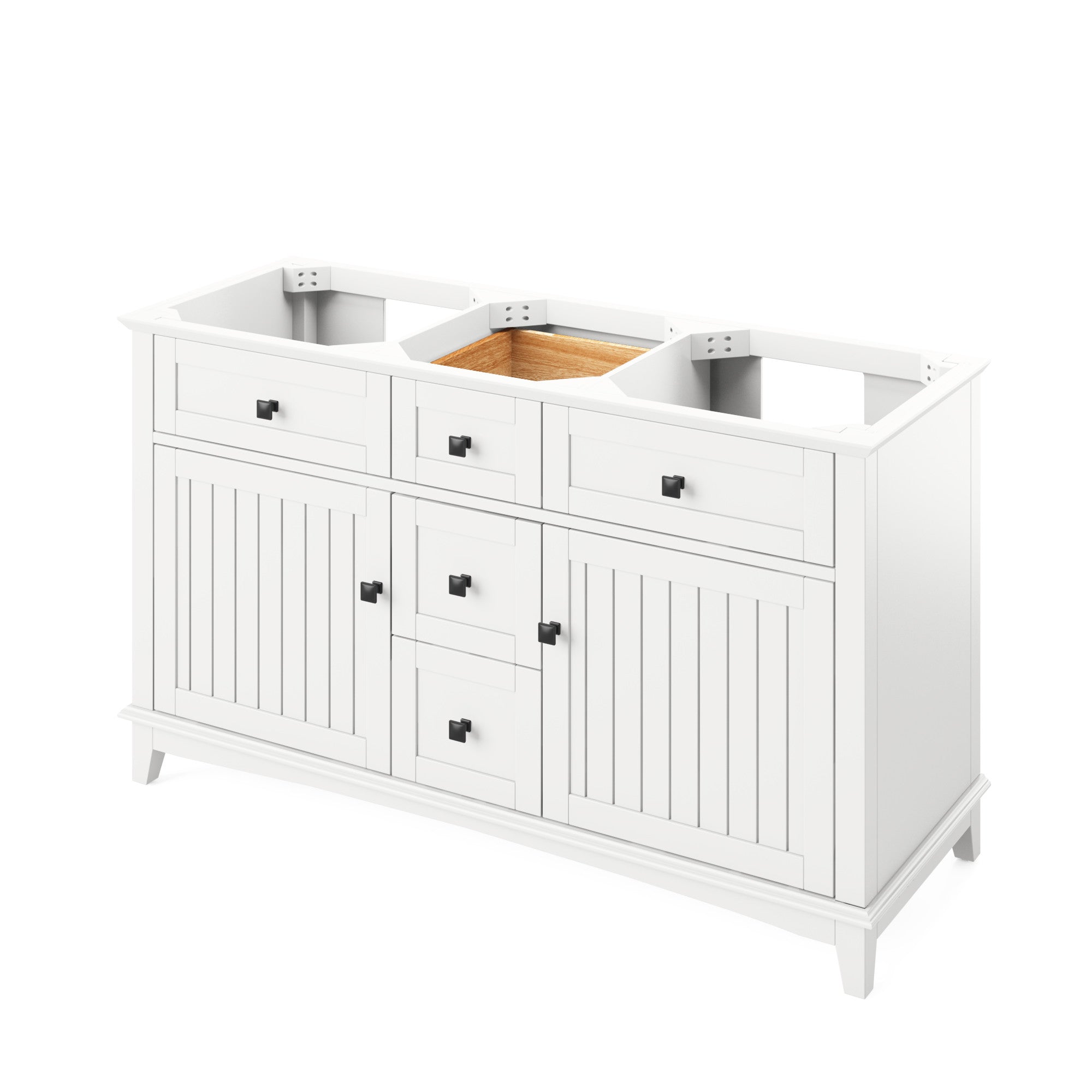 60" White Savino Vanity, double bowl, Boulder Cultured Marble Vanity Top, two undermount rectangle bowls | KitchBath