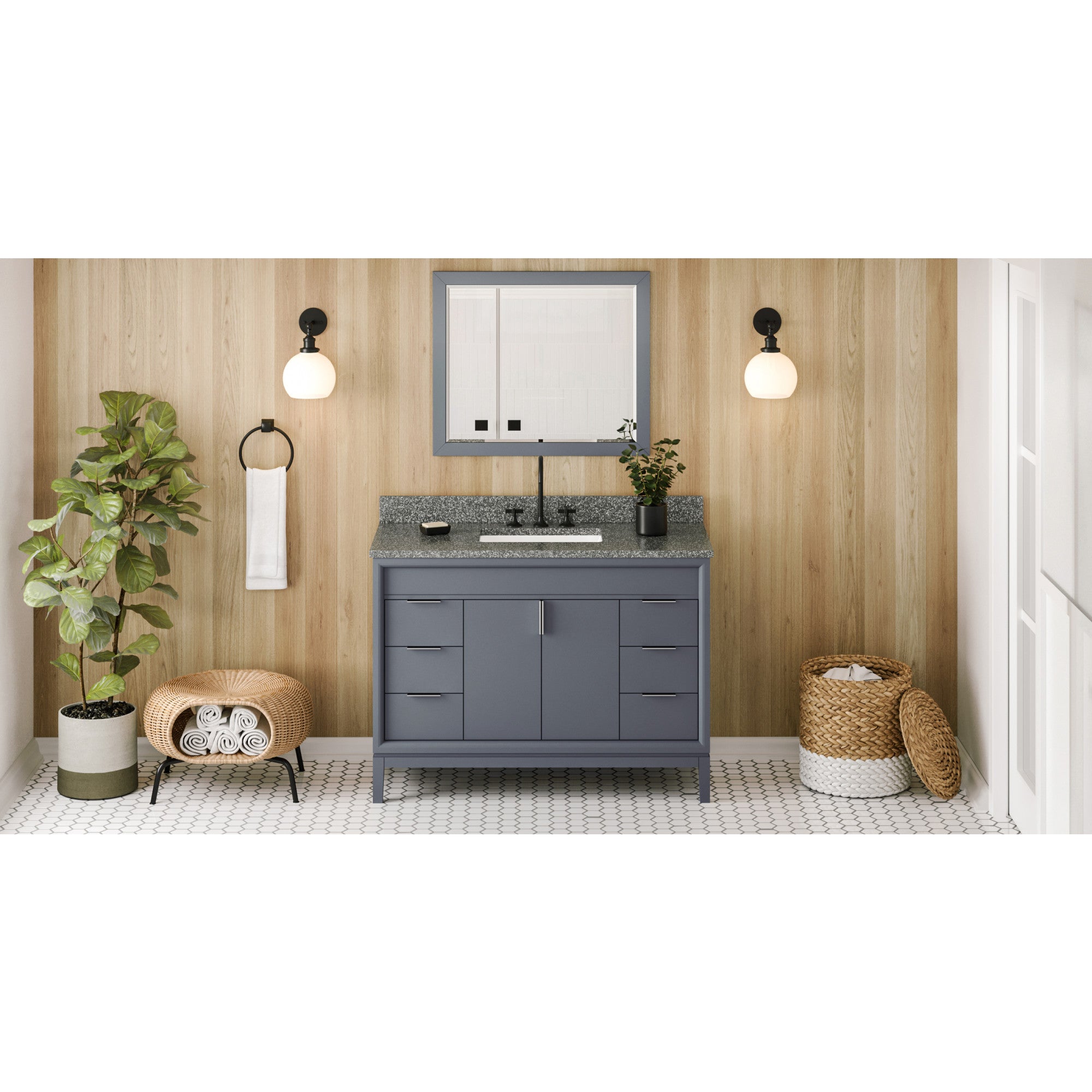 48" Blue Steel Theodora Vanity, Boulder Cultured Marble Vanity Top, undermount rectangle bowl | KitchBath