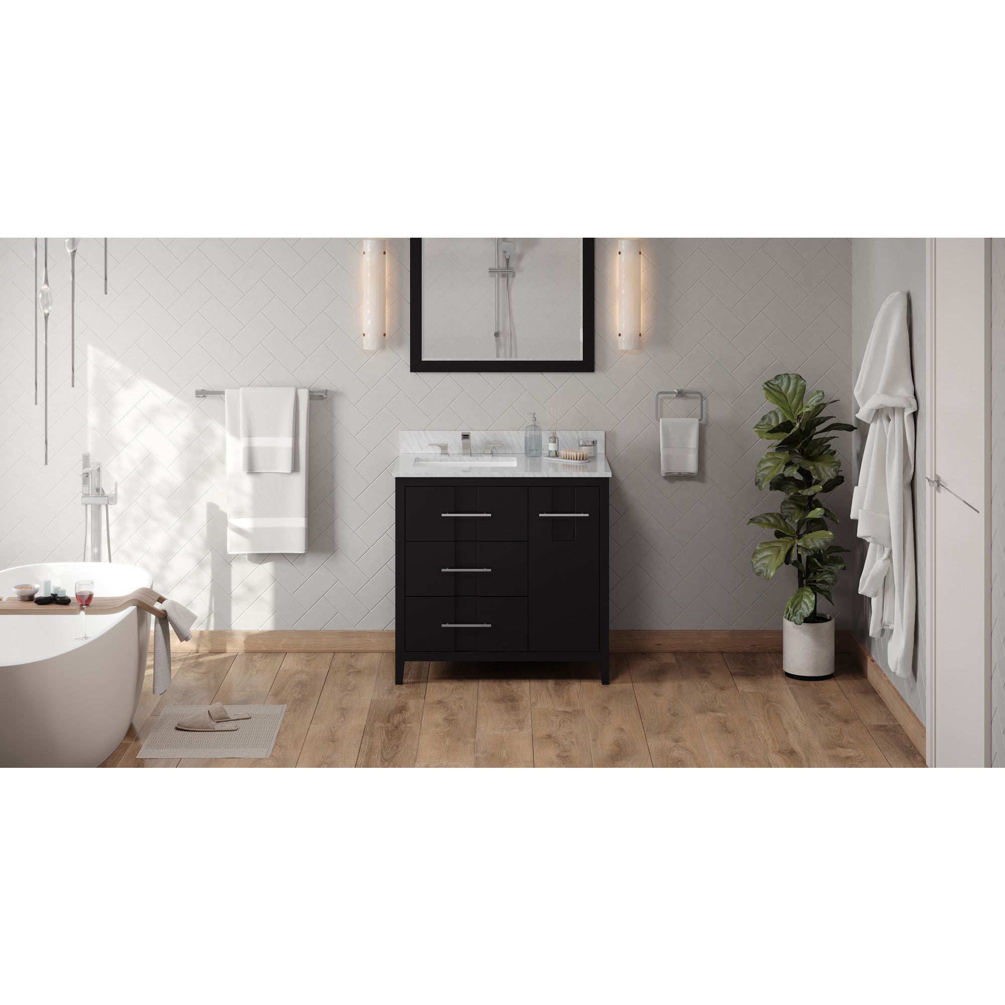 36" Black Katara Vanity, left offset | KitchBath