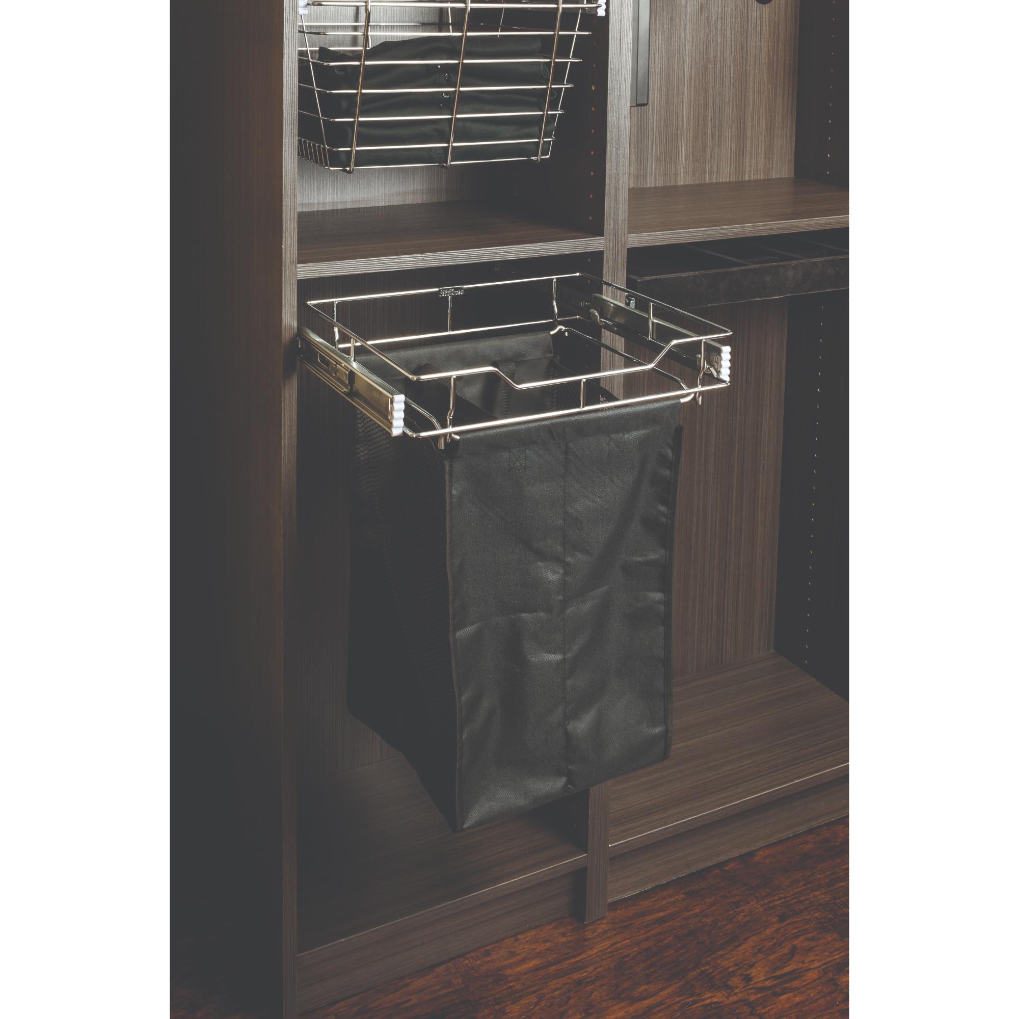 Satin Nickel 14" Deep Pullout Canvas Hamper with Removable Laundry Bag | KitchBath