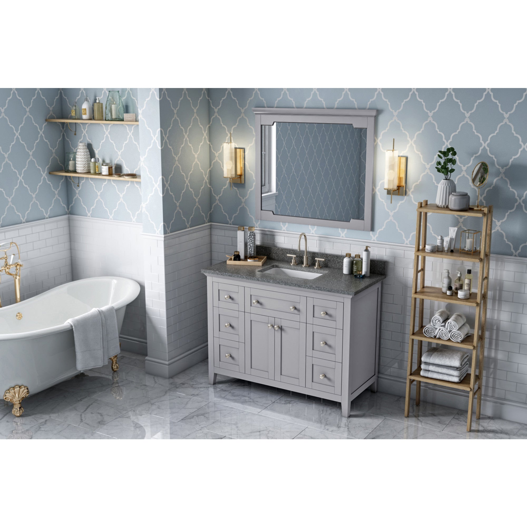 48" Grey Chatham Vanity, Boulder Cultured Marble Vanity Top, undermount rectangle bowl | KitchBath
