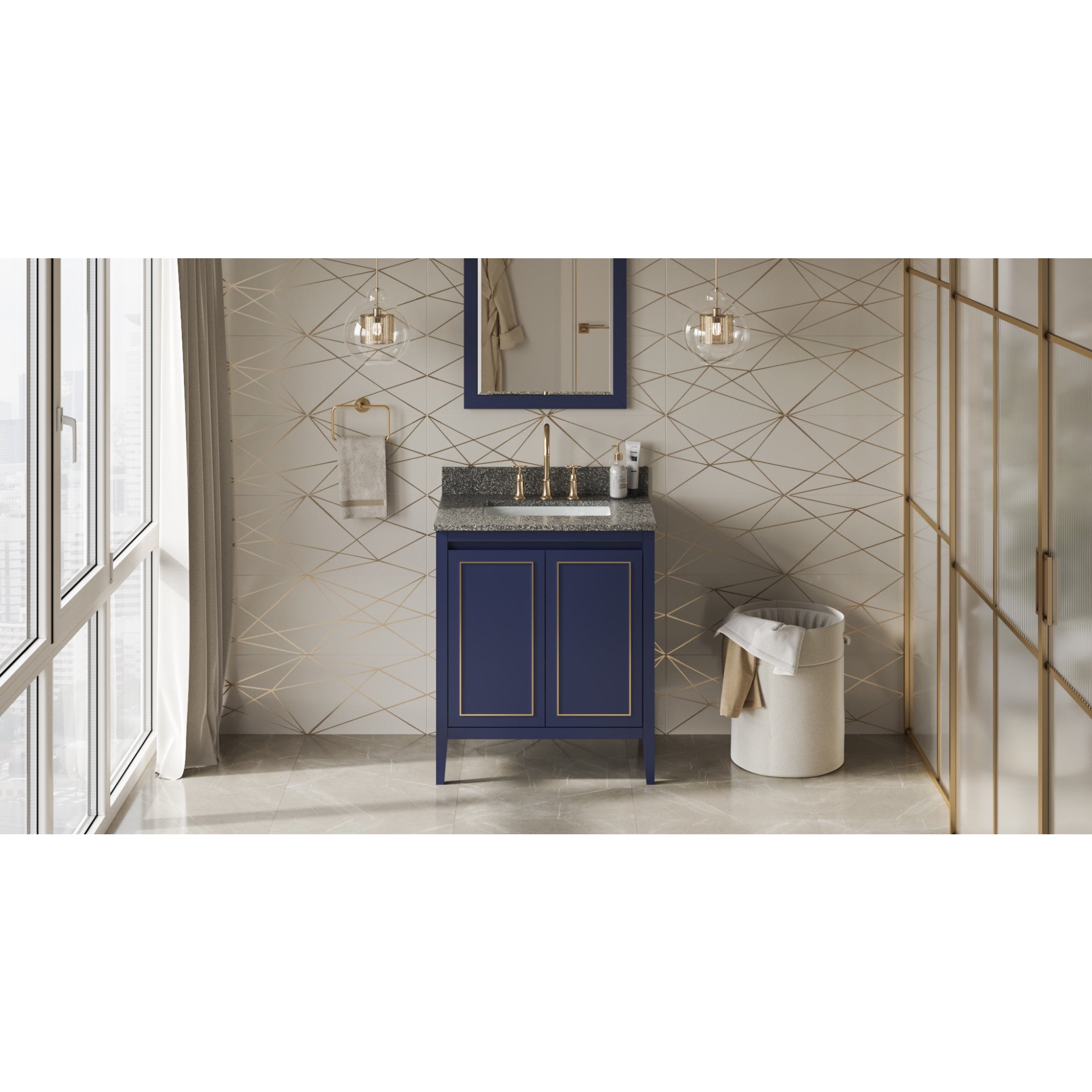 30" Hale Blue Percival Vanity, Boulder Cultured Marble Vanity Top, undermount rectangle bowl | KitchBath