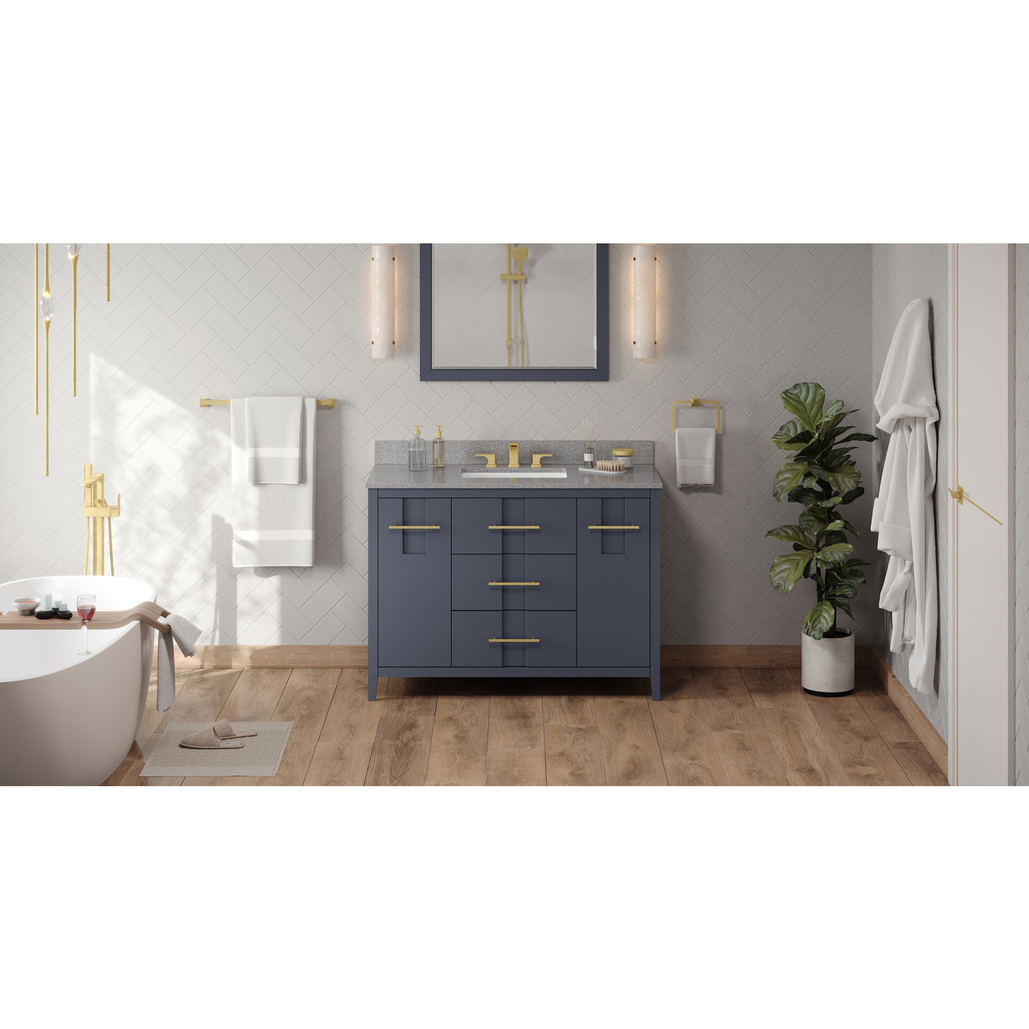48" Blue Steel Katara Vanity, Steel Grey Cultured Marble Vanity Top, undermount rectangle bowl | KitchBath