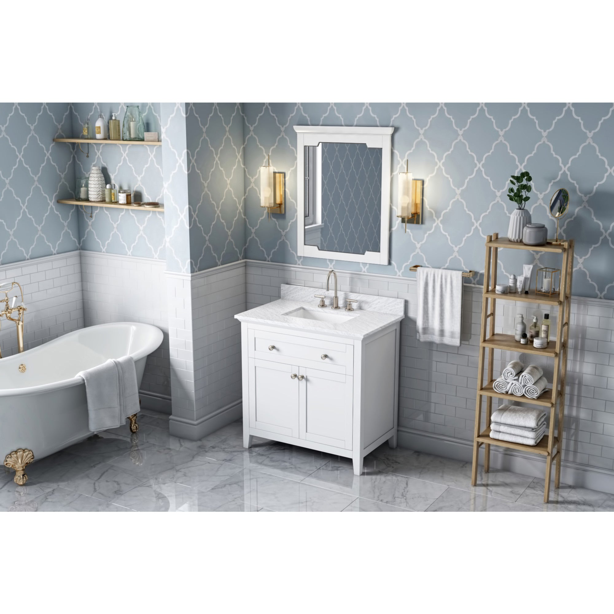 28" W x 1-1/2" D x 34" H White Chatham mirror | KitchBath