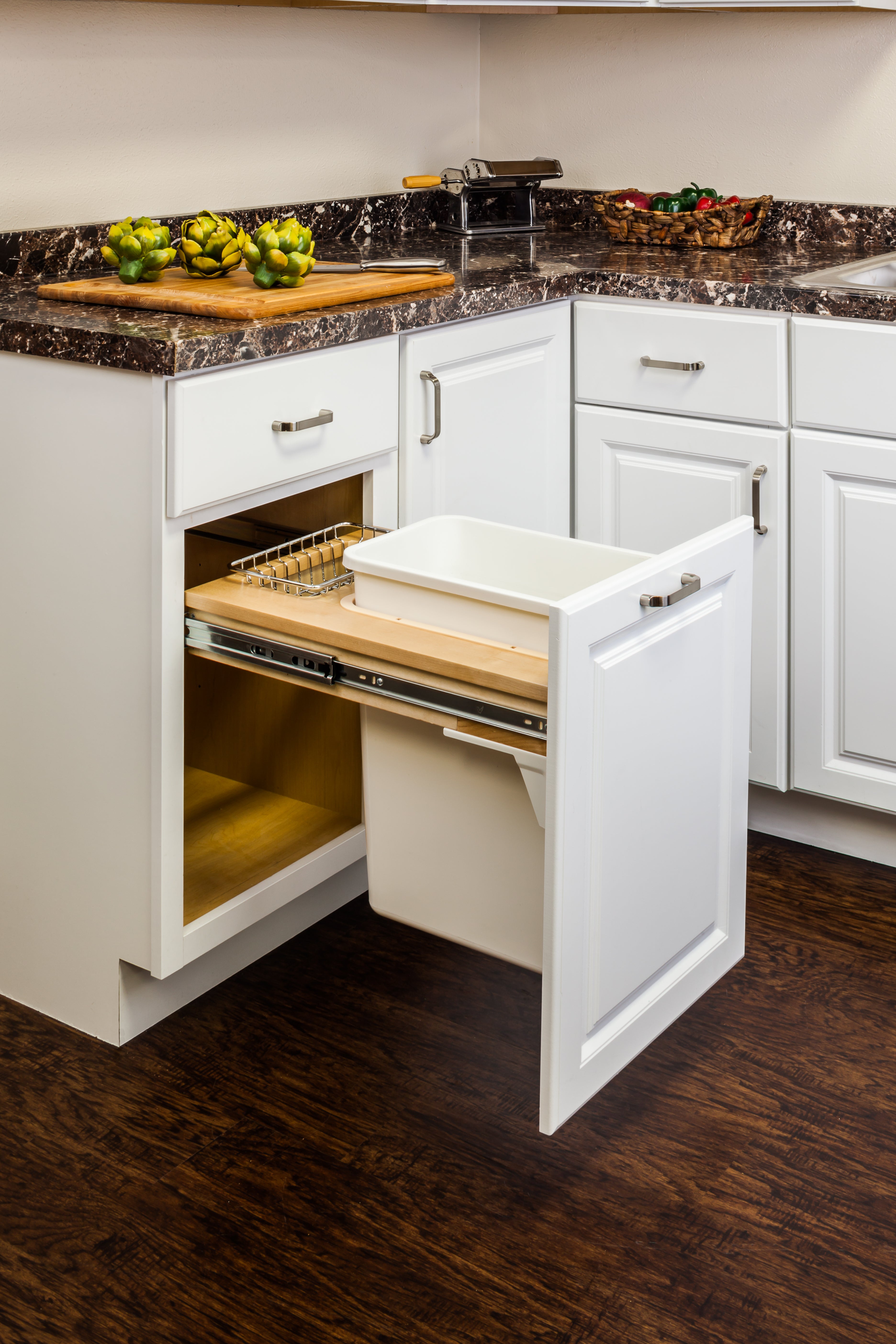 Single Grey 50 Quart Top-Mount Trashcan Pullout for 15" Opening | KitchBath