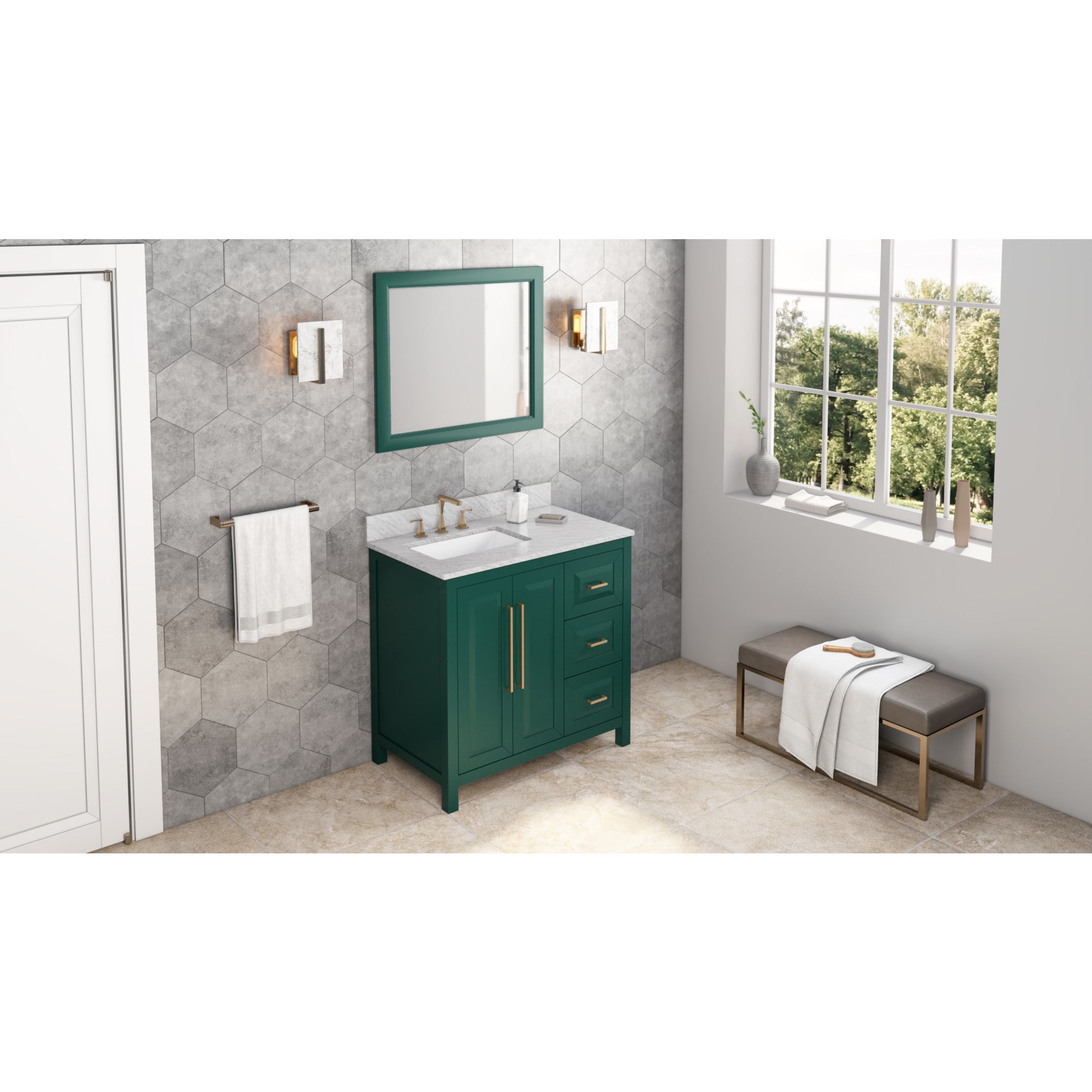 33" W x 1" D x 28" H Forest Green Cade mirror | KitchBath